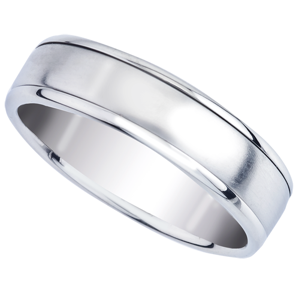 MARK PATTERSON 18K WHITE GOLD SATIN FINISH WEDDING BAND WITH POLISHED LEADING EDGES