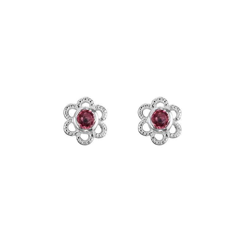 STERLING SILVER 2.5MM GARNET FLOWER STUD EARRINGS