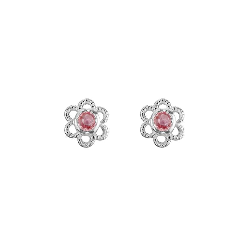 STERLING SILVER 2.5MM PINK TOURMALINE FLOWER STUD EARRINGS