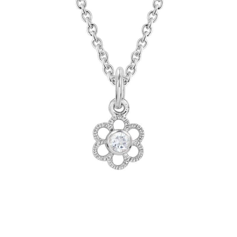 STERLING SILVER 2.5MM WHITE TOPAZ FLOWER NECKLACE