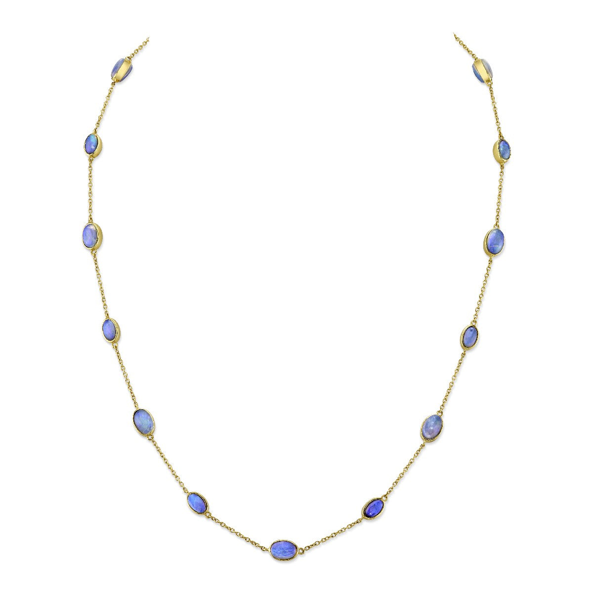 SLOANE STREET 18K YELLOW GOLD ETHIOPIAN OPAL STATION CHAIN NECKLACE