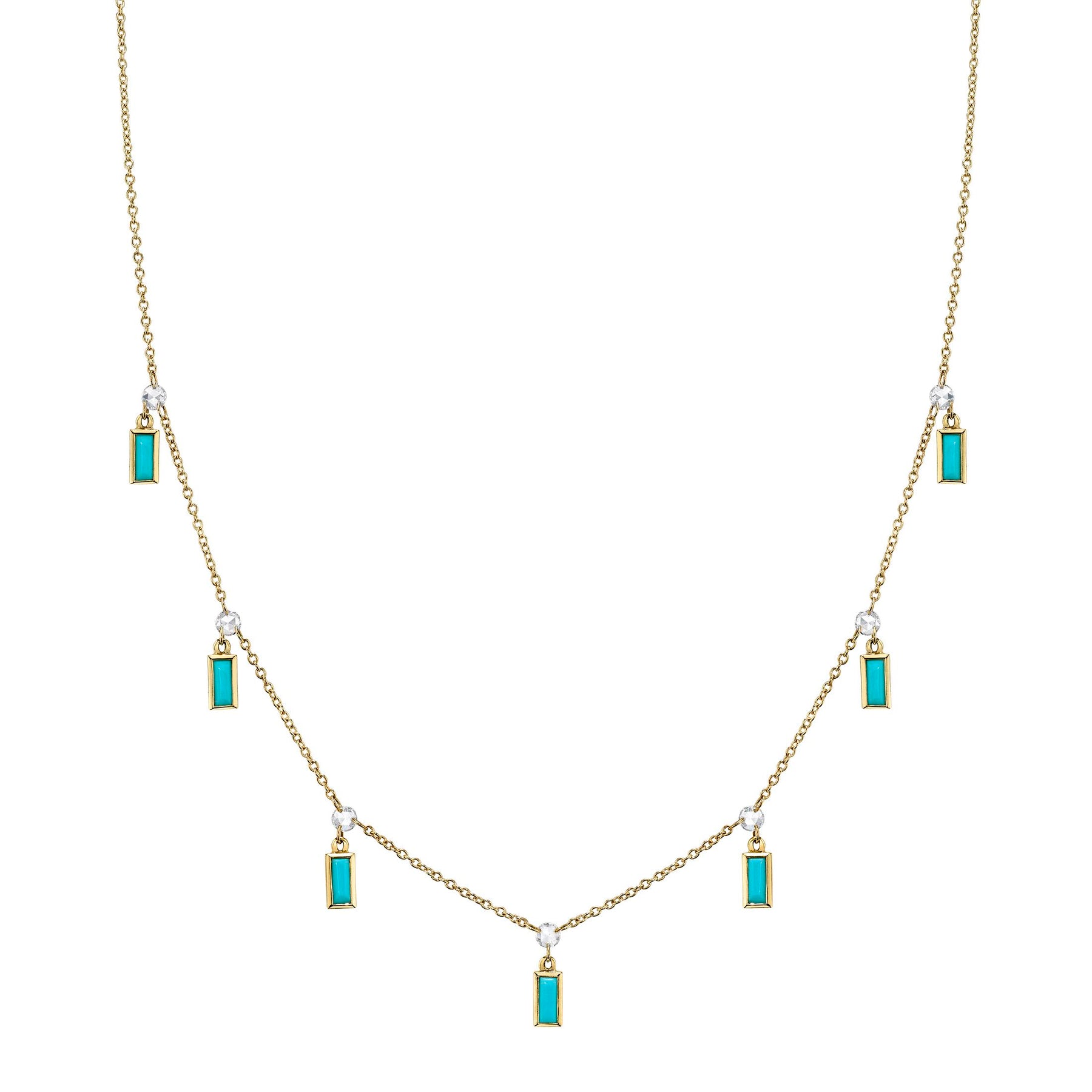 SLOANE STREET 18K YELLOW GOLD TURQUOISE AND DIAMOND DROP NECKLACE