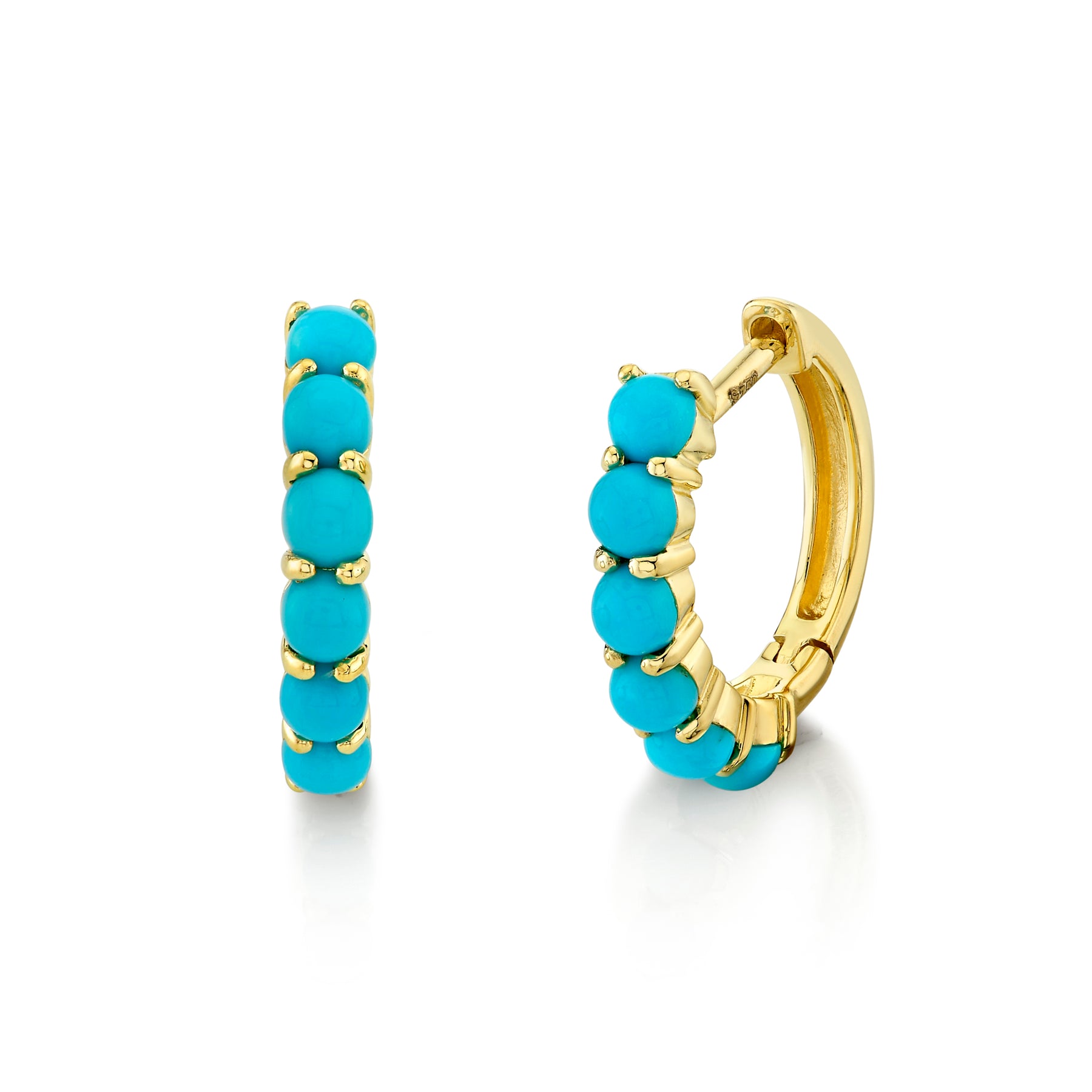 SLOANE STREET 18K YELLOW GOLD 12MM BEADED TURQUOISE HOOP EARRINGS