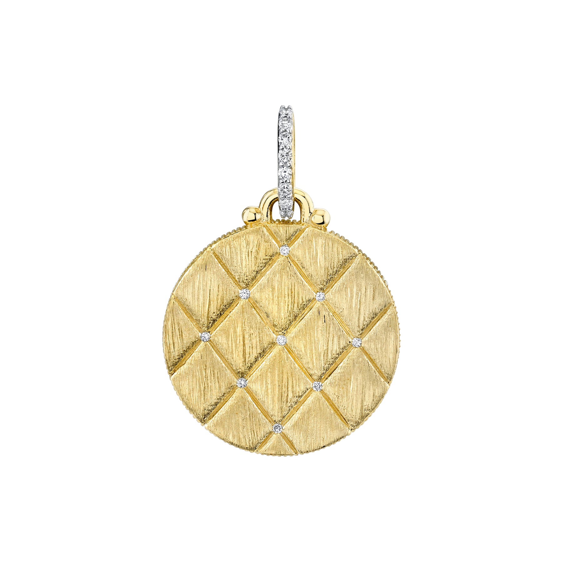 SLOANE STREET 18K YELLOW GOLD 22MM QUILTED DISC PENDANT WITH DIAMOND BAIL