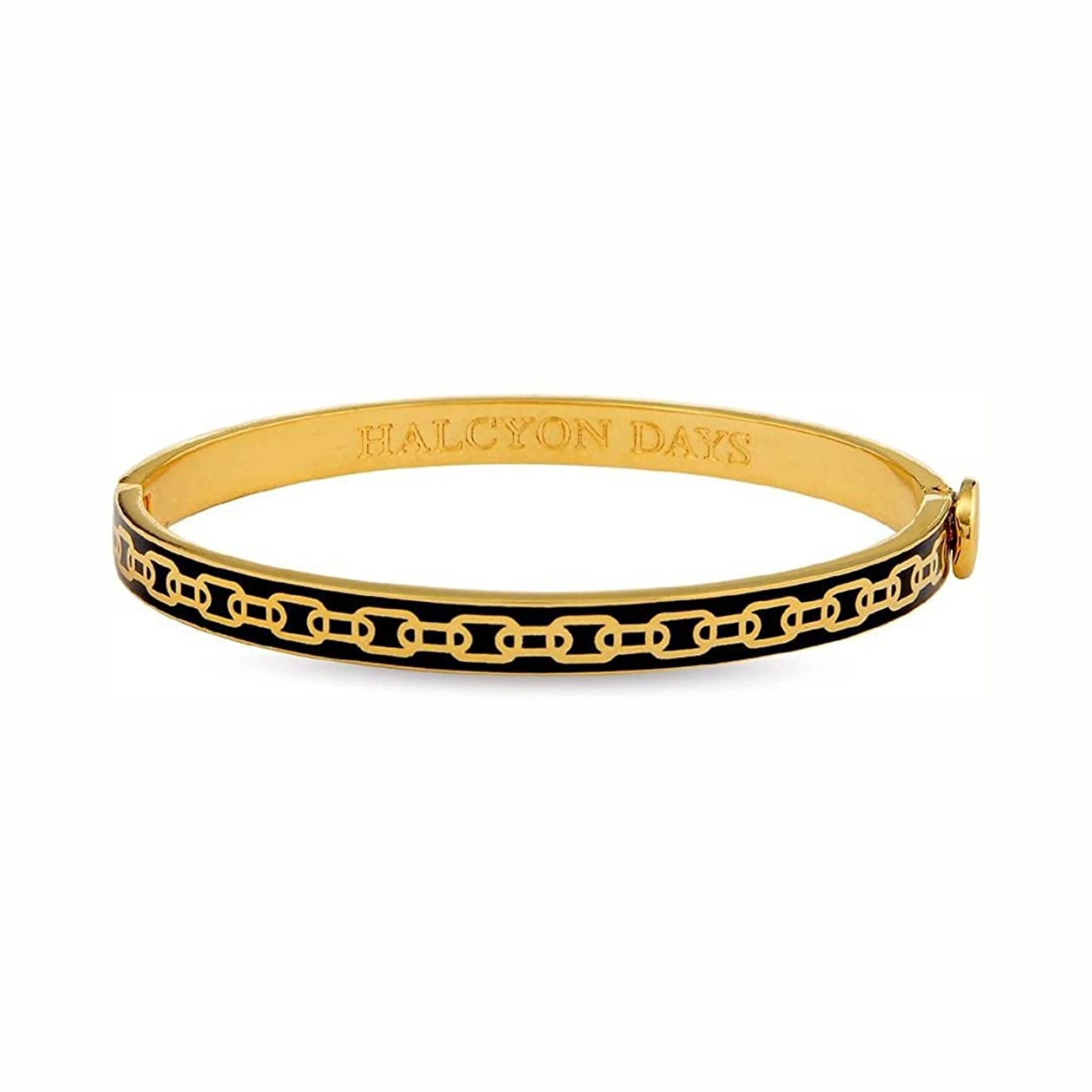 18K YELLOW GOLD PLATED 6MM SKINNY CHAIN BLACK ENAMEL BANGLE