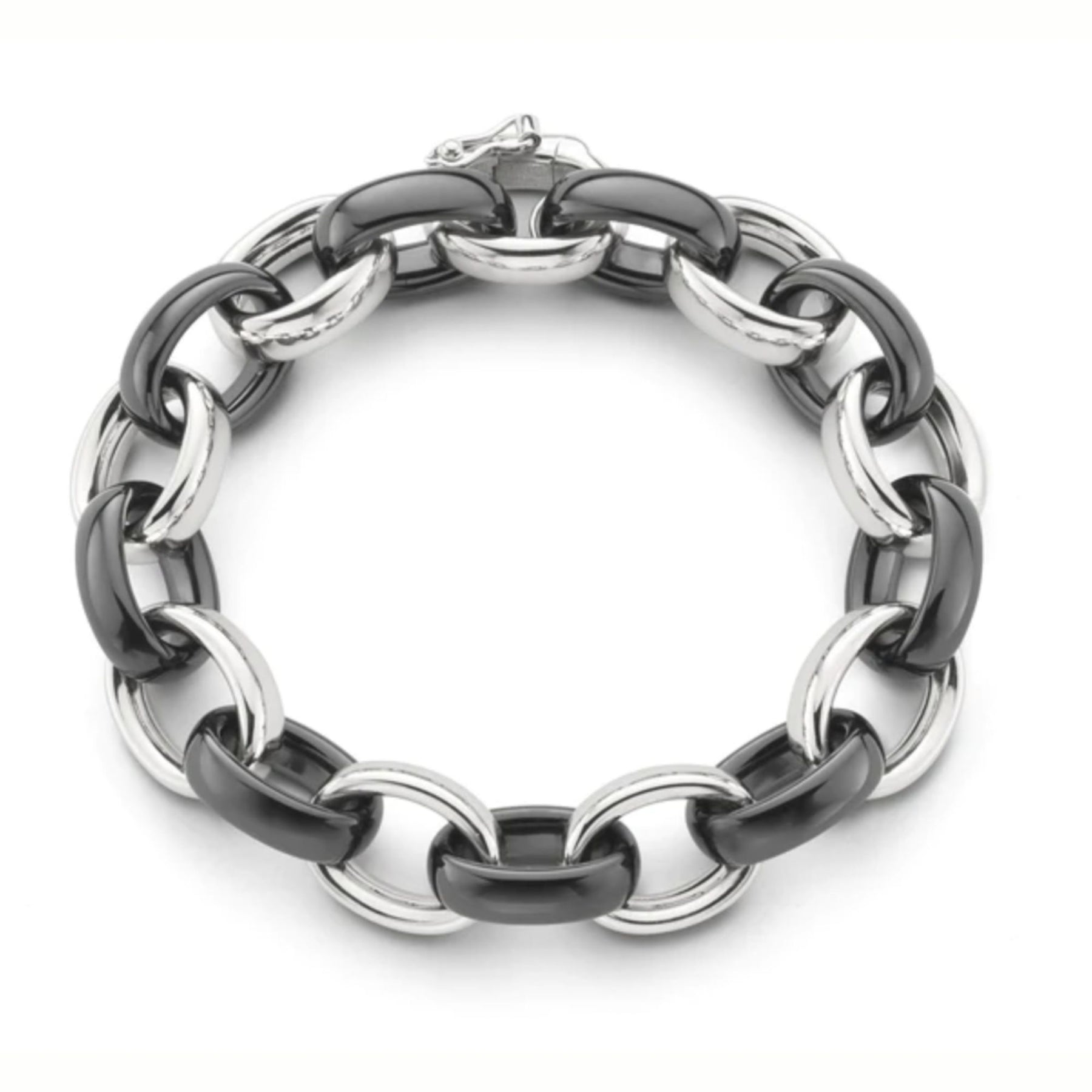 MONICA RICH KOSANN 8-INCH STERLING SILVER XL ULTRA-BLACK CERAMIC ALTERNATING LINK BRACELET