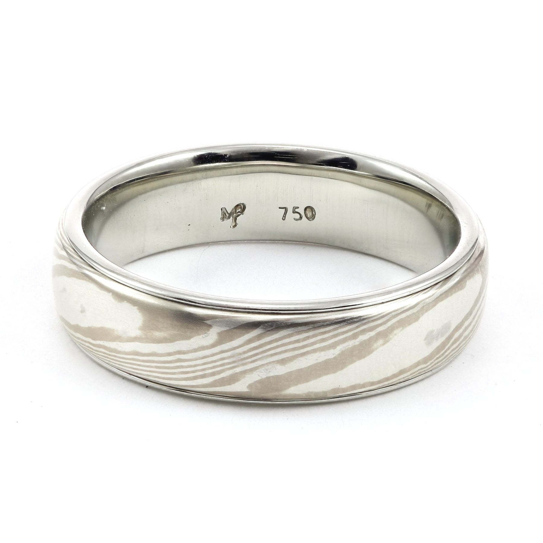 MARK PATTERSON 18K WHITE GOLD 6MM MOKUME GANE WEDDING BAND SZ 10