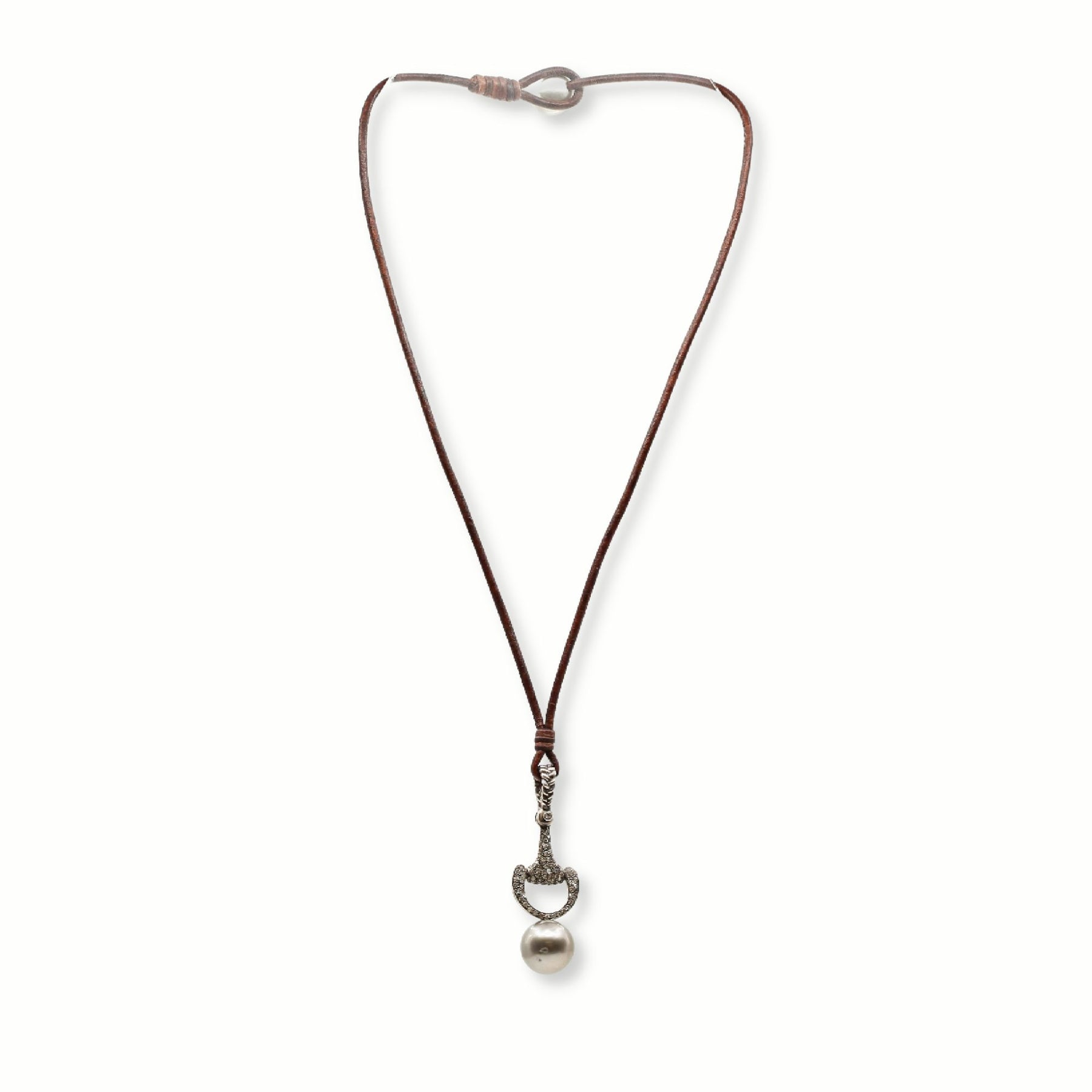 VINCENT PEACH STERLING SILVER ABOVE THE BIT TAHITIAN PEARL AND PAVE BIT PENDANT