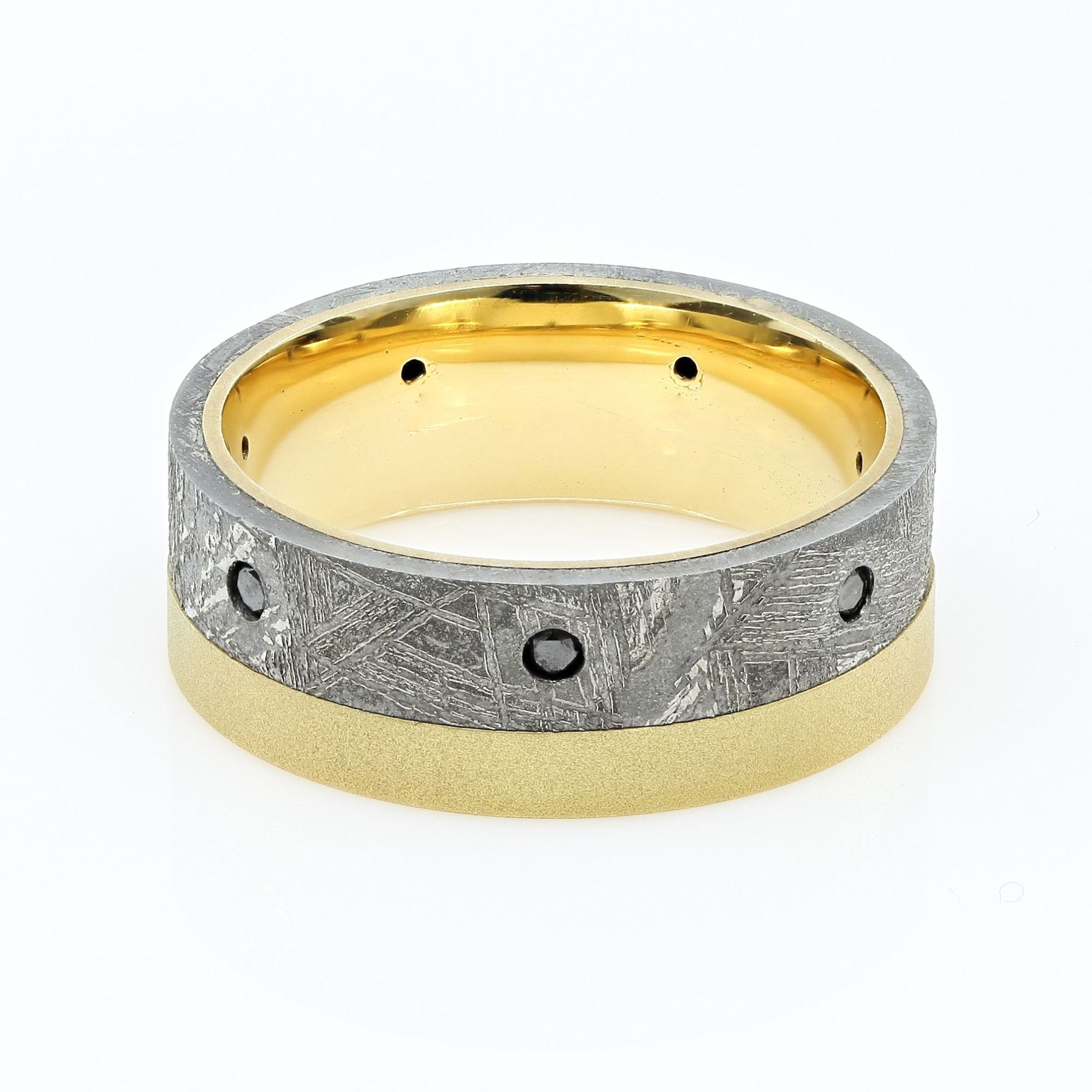 18K Yellow Gold Beadblast Meteorite Black Diamond Wedding Band