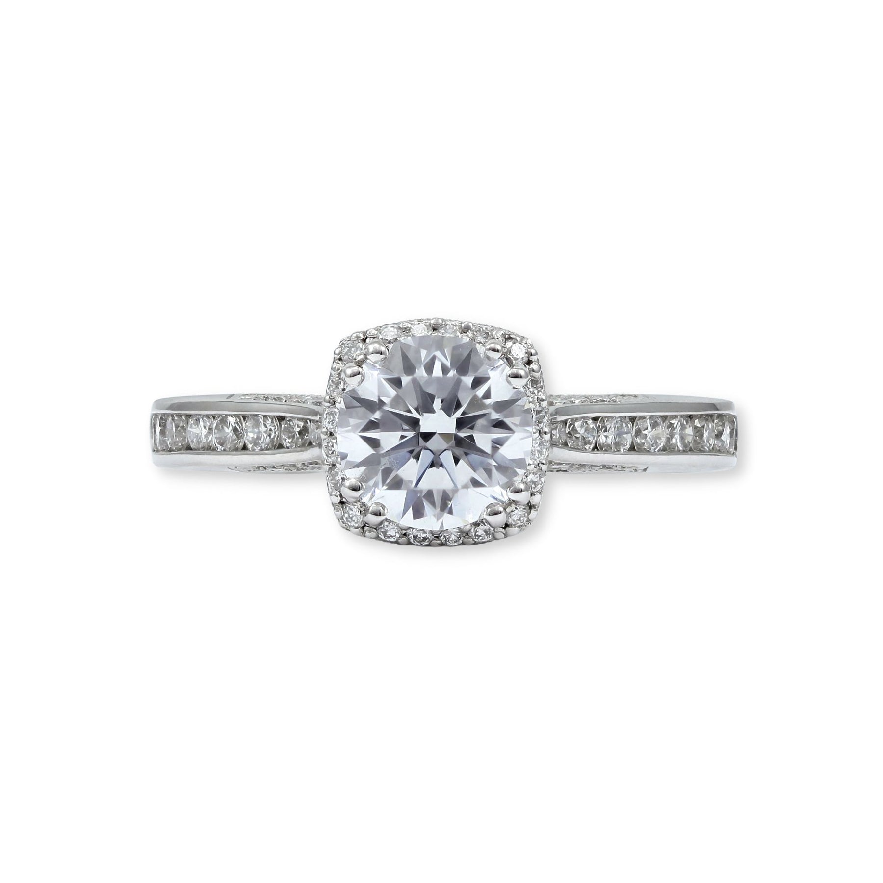 18K White Gold Tacori Dantela Semi-Mount Engagement Ring With Tapered Channel Set Shoulder (Setting Only)