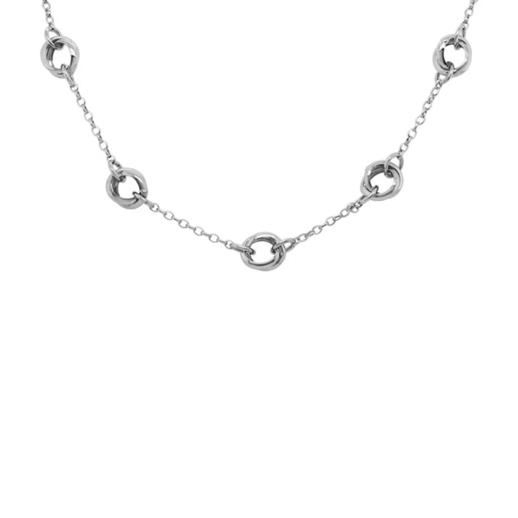 STERLING SILVER 5-CIRCLE STATION CABLE NECKLACE, 18 INCHES