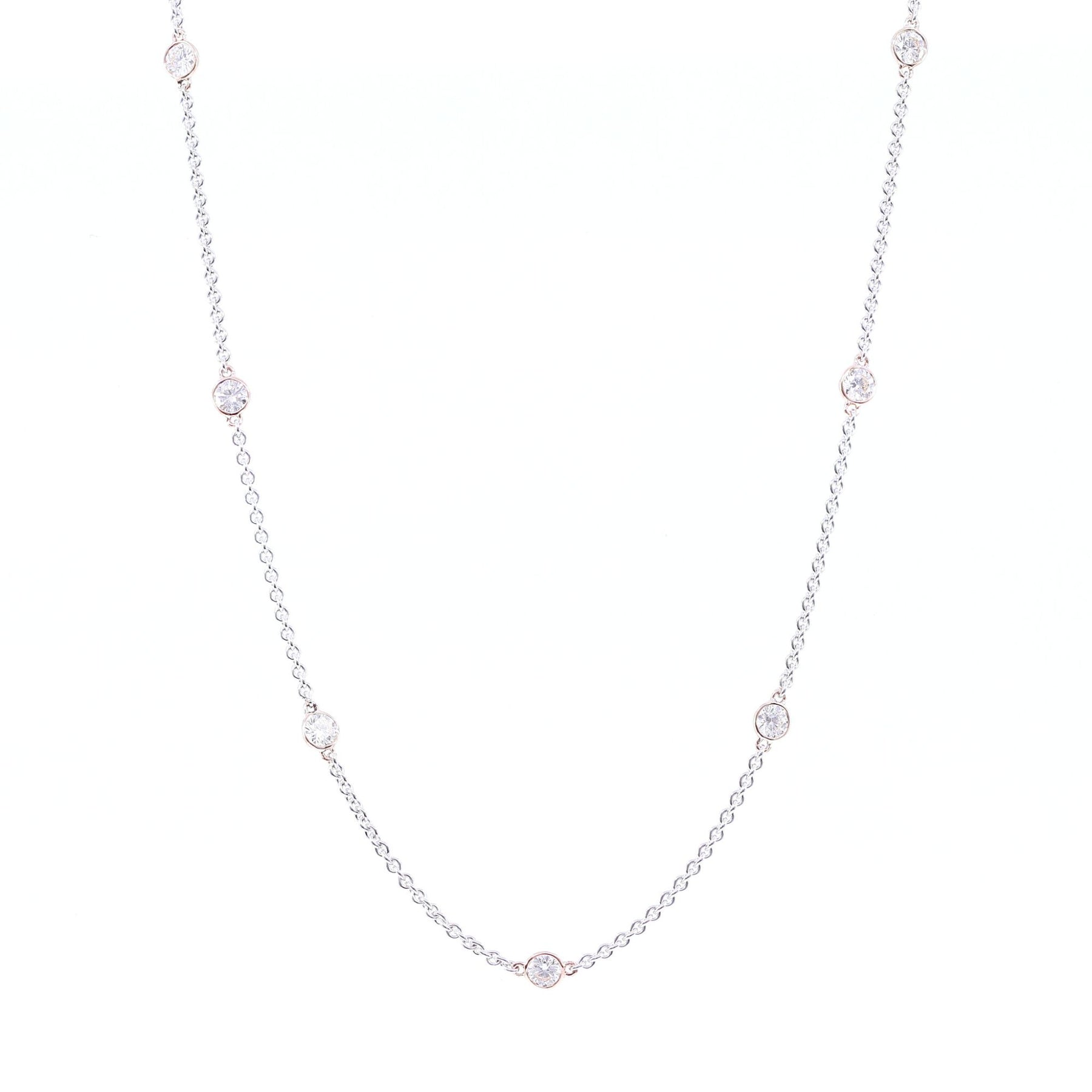 14K WHITE GOLD 16-INCH DIAMONDS BY THE YARD NECKLACE WITH 14K ROSE GOLD BEZEL-SET DIAMONDS