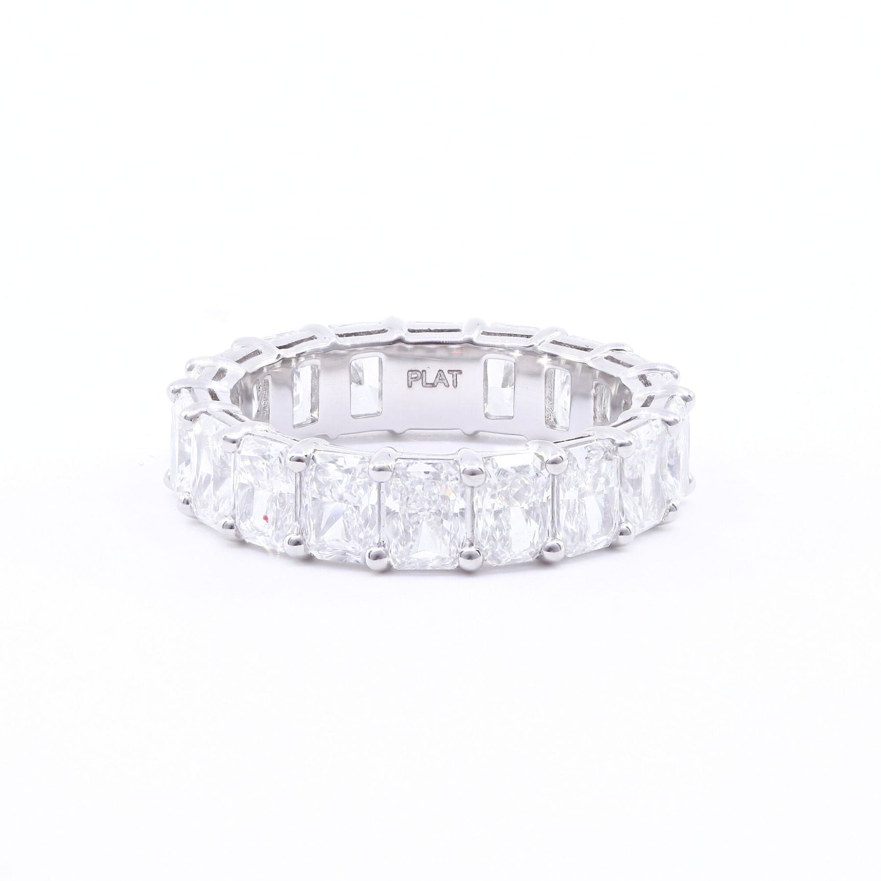 PLATINUM SHARED PRONG RADIANT-CUT DIAMOND ETERNITY BAND 5.73CTW