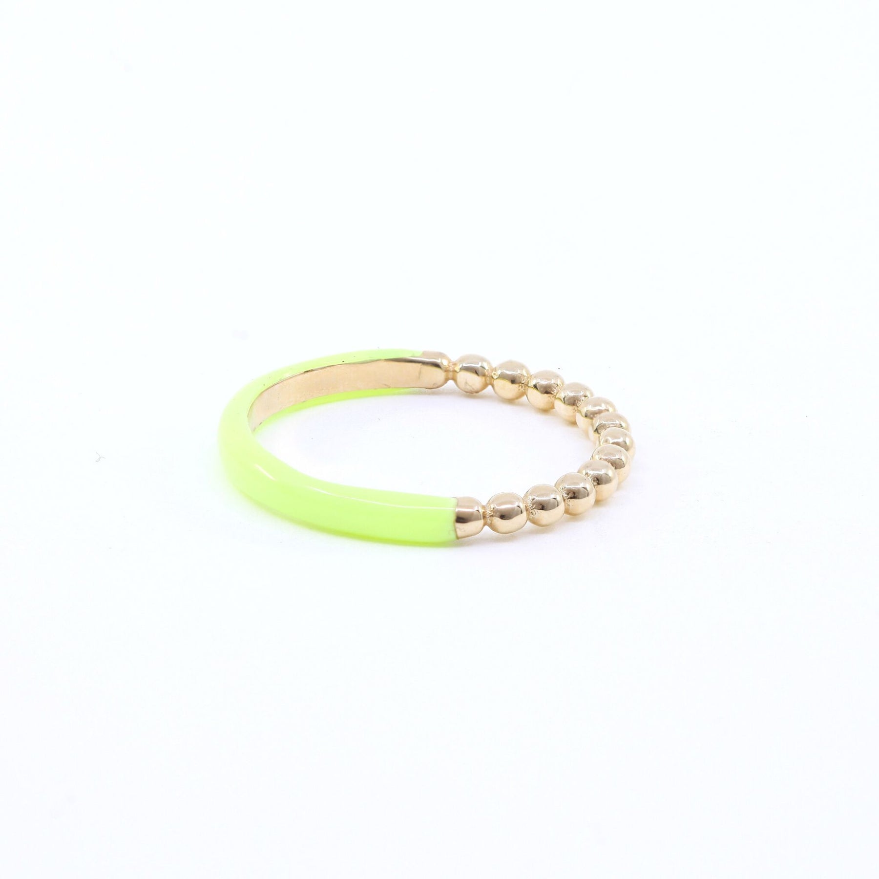 14K YELLOW GOLD NEON YELLOW ENAMEL BEADED FASHION RING SZ 7