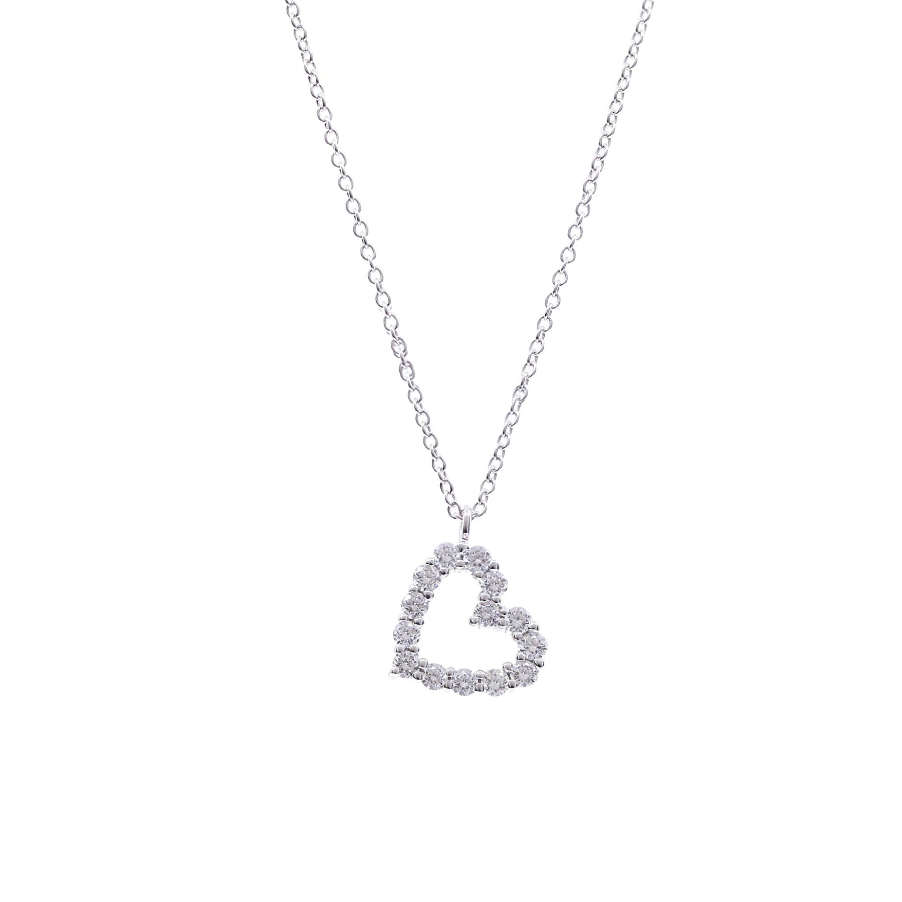 18K WHITE GOLD AND PALLADIUM OPEN HEART DIAMOND PENDANT 0.50CTW