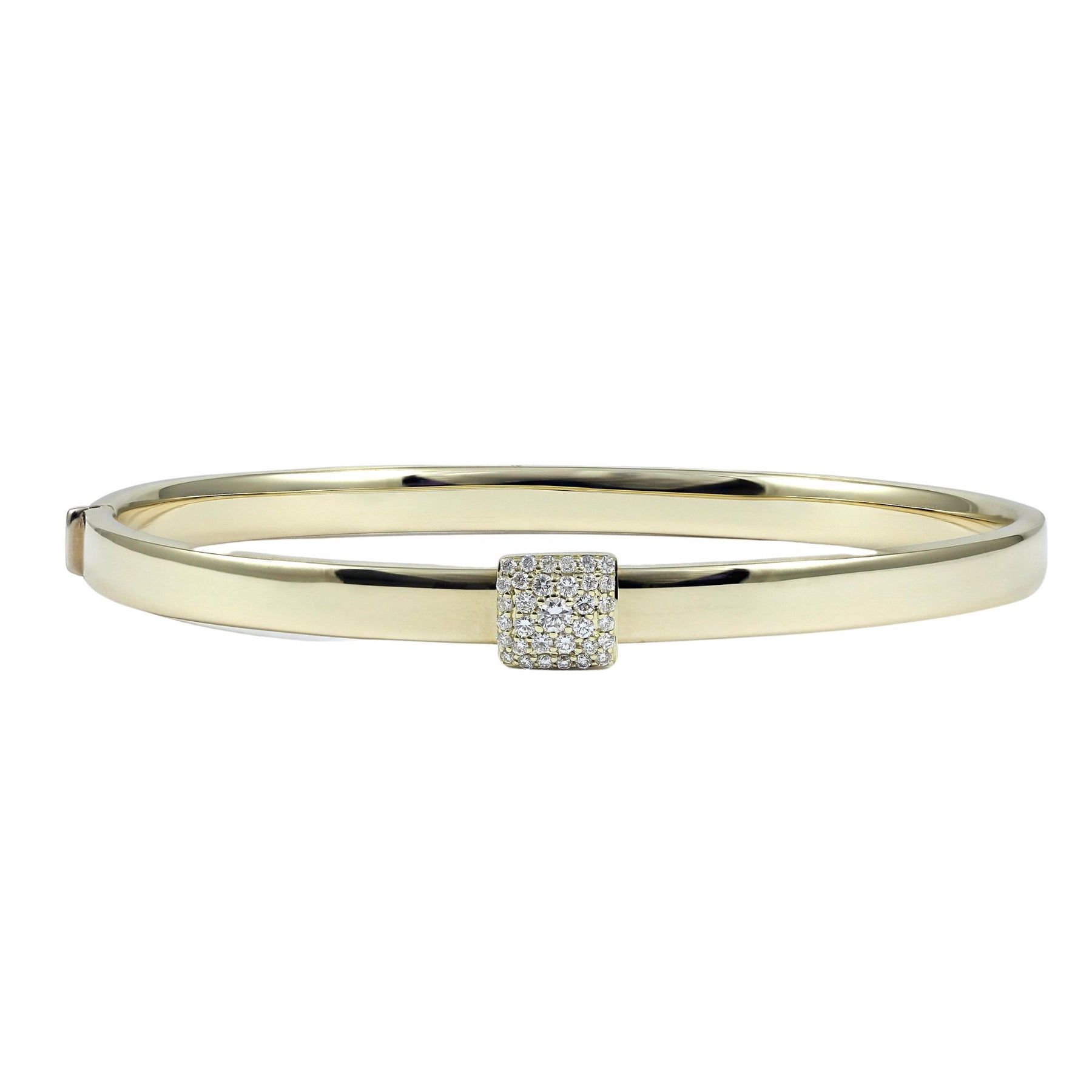 14K YELLOW GOLD BANGLE BRACELET WITH SQUARE PAVE DIAMOND STATION 0.27CTW