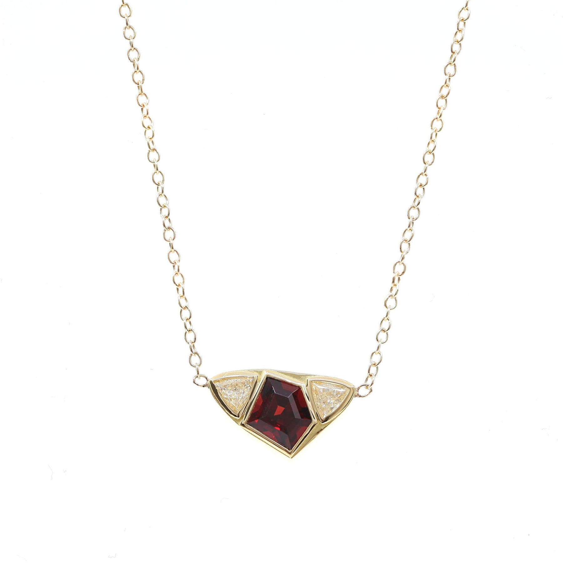 14K YELLOW GOLD SHIELD CUT SPINEL AND TRILLIANT DIAMOND NECKLACE