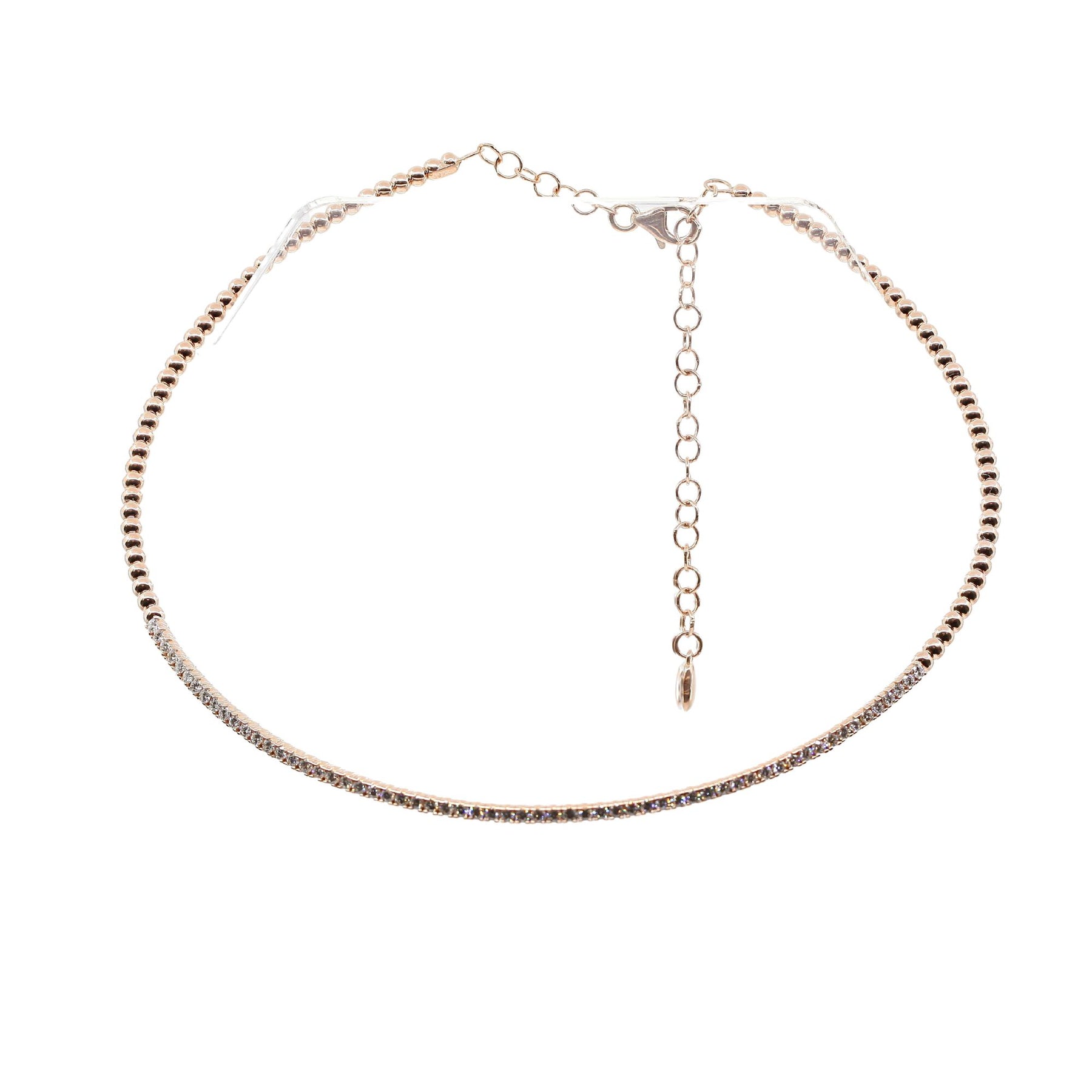 18K ROSE GOLD BEADED DIAMOND CHOKER NECKLACE 1.00CTW