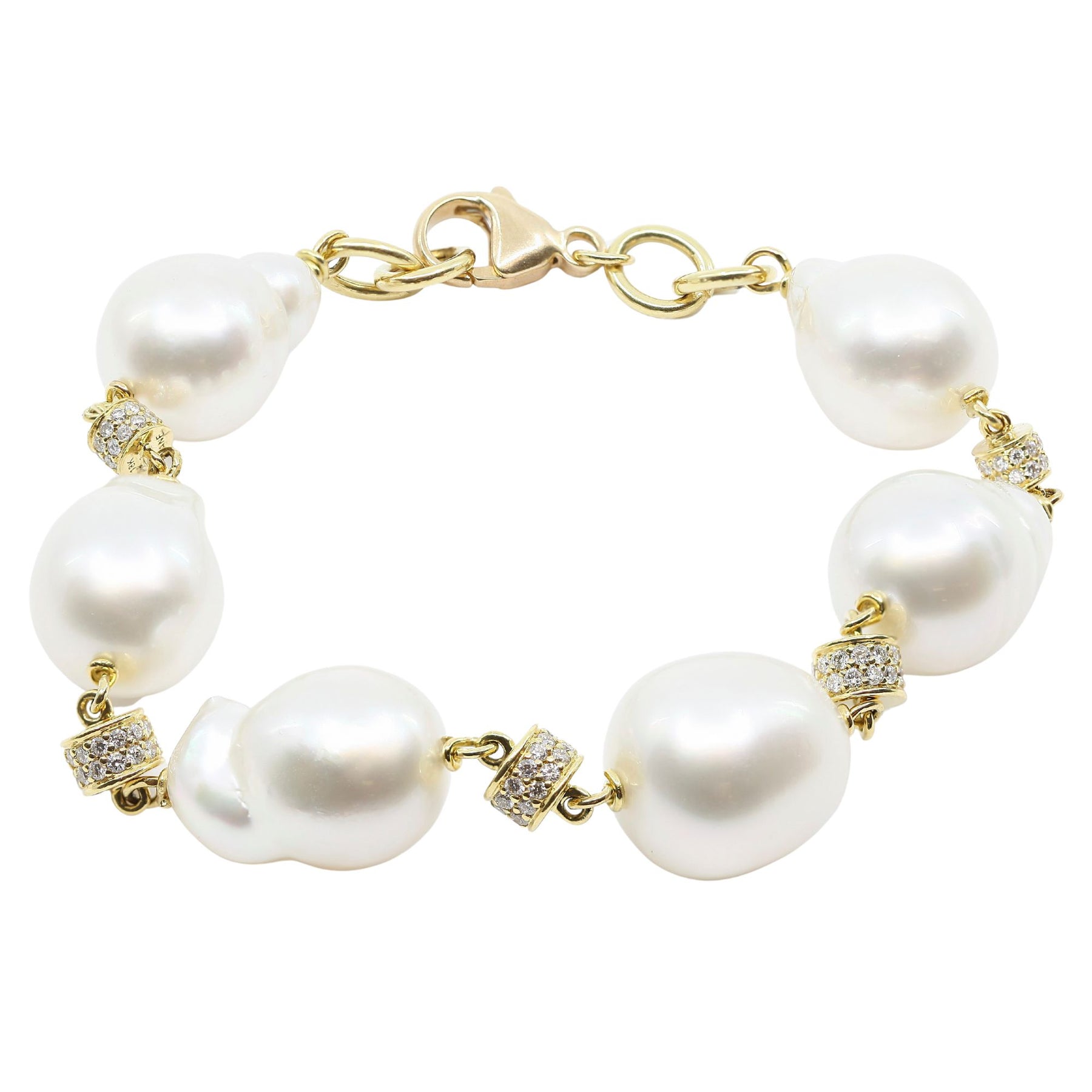 18K YELLOW GOLD BAROQUE SOUTH SEA PEARL AND DIAMOND SPACER BRACELET