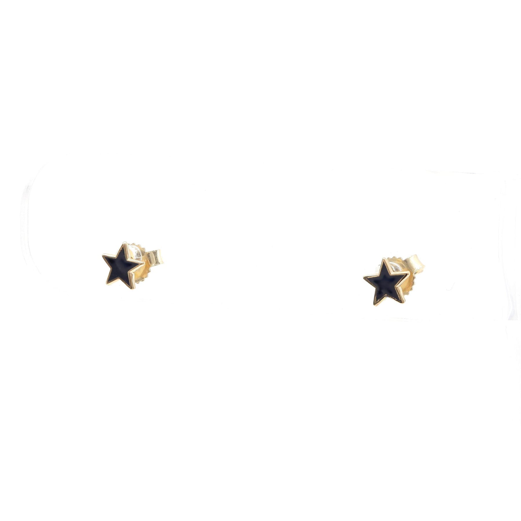 14K YELLOW GOLD NAVY BLUE ENAMEL STAR STUD EARRINGS