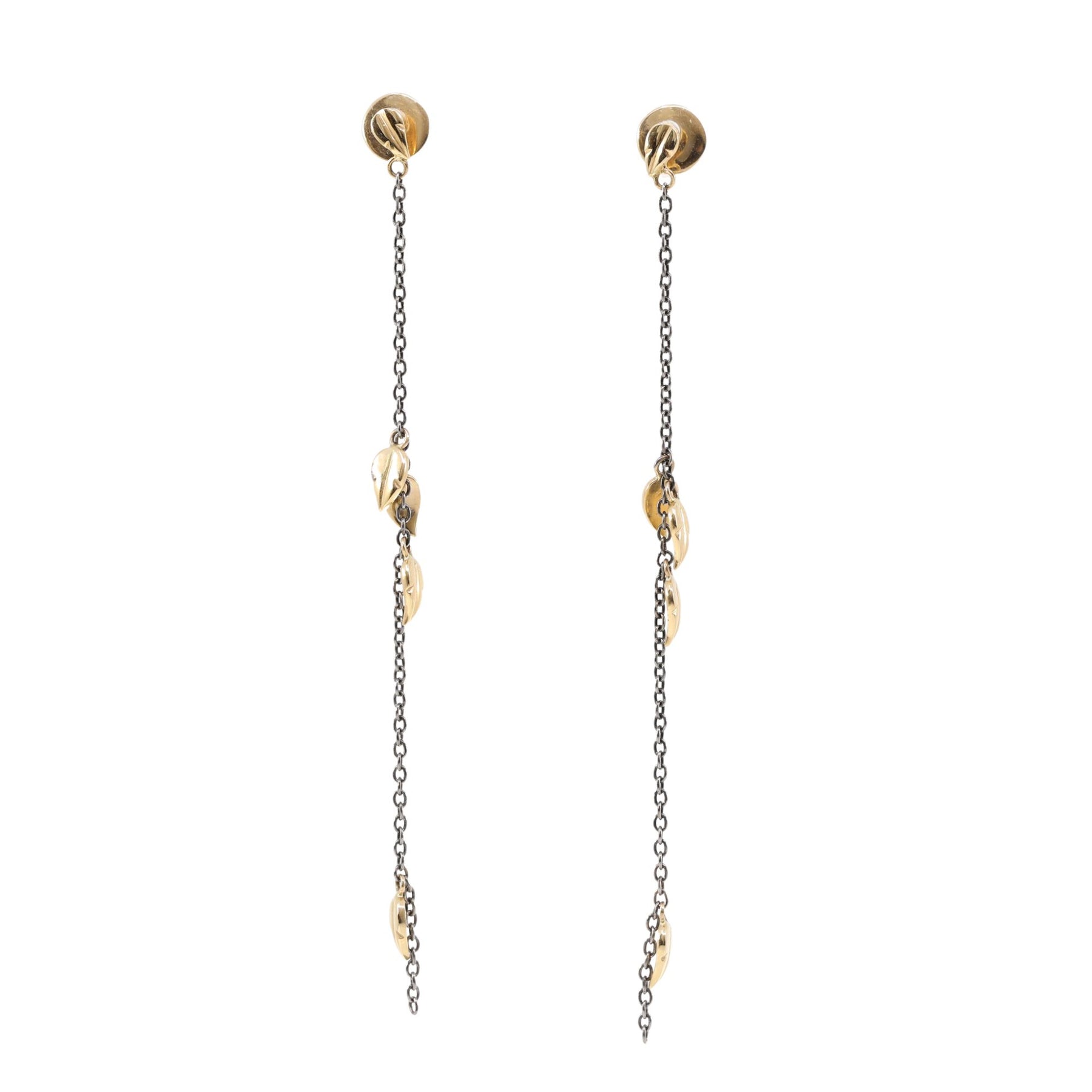 EXCLUSIVELY BY NINA 18K YELLOW GOLD AND BLACKENED STERLING SILVER LEAF FRINGE DROP EARRINGS