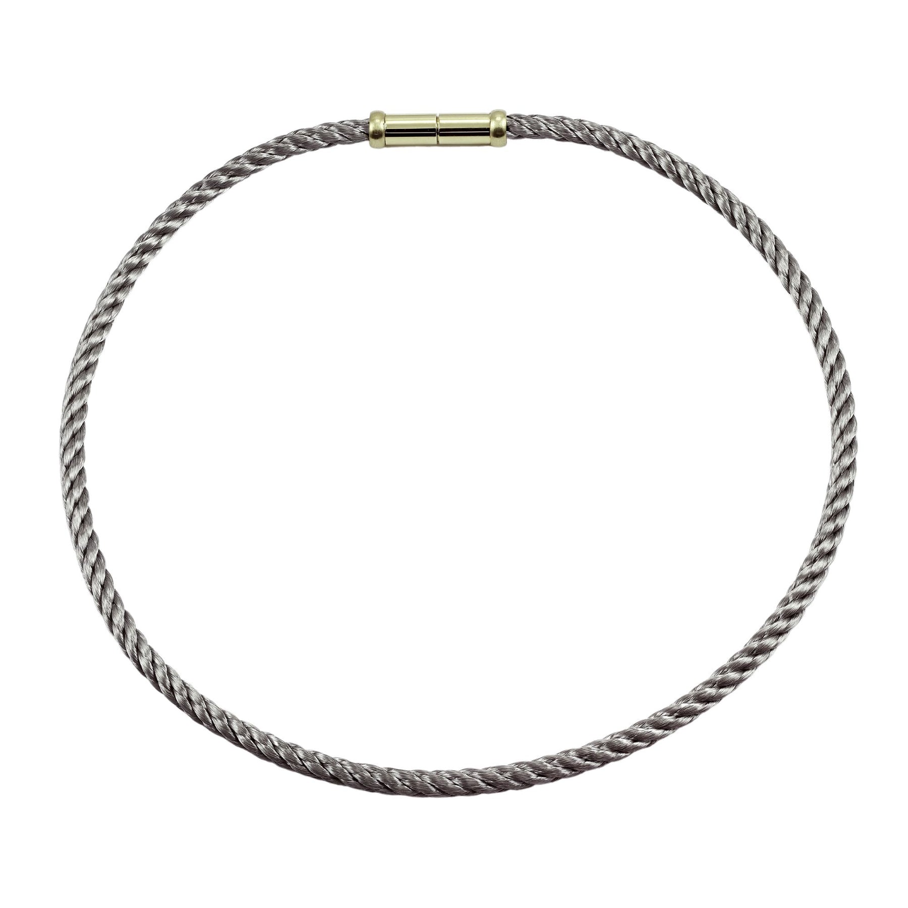 Steel 16-inch braided necklace with 18kt yellow gold barrel clasp