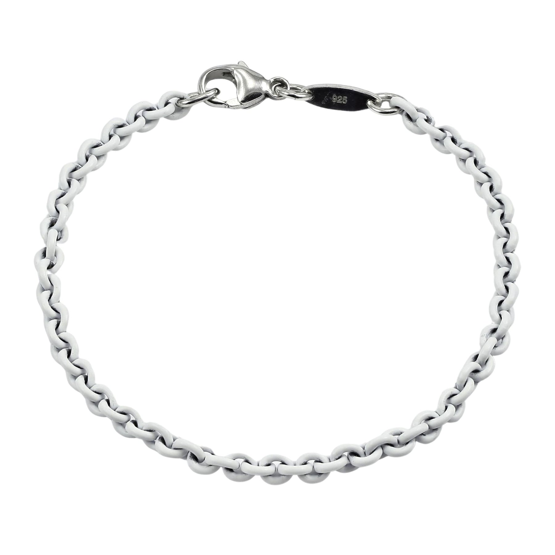 STERLING SILVER 7-INCH WHITE LACQUERED CABLE CHAIN BRACELET