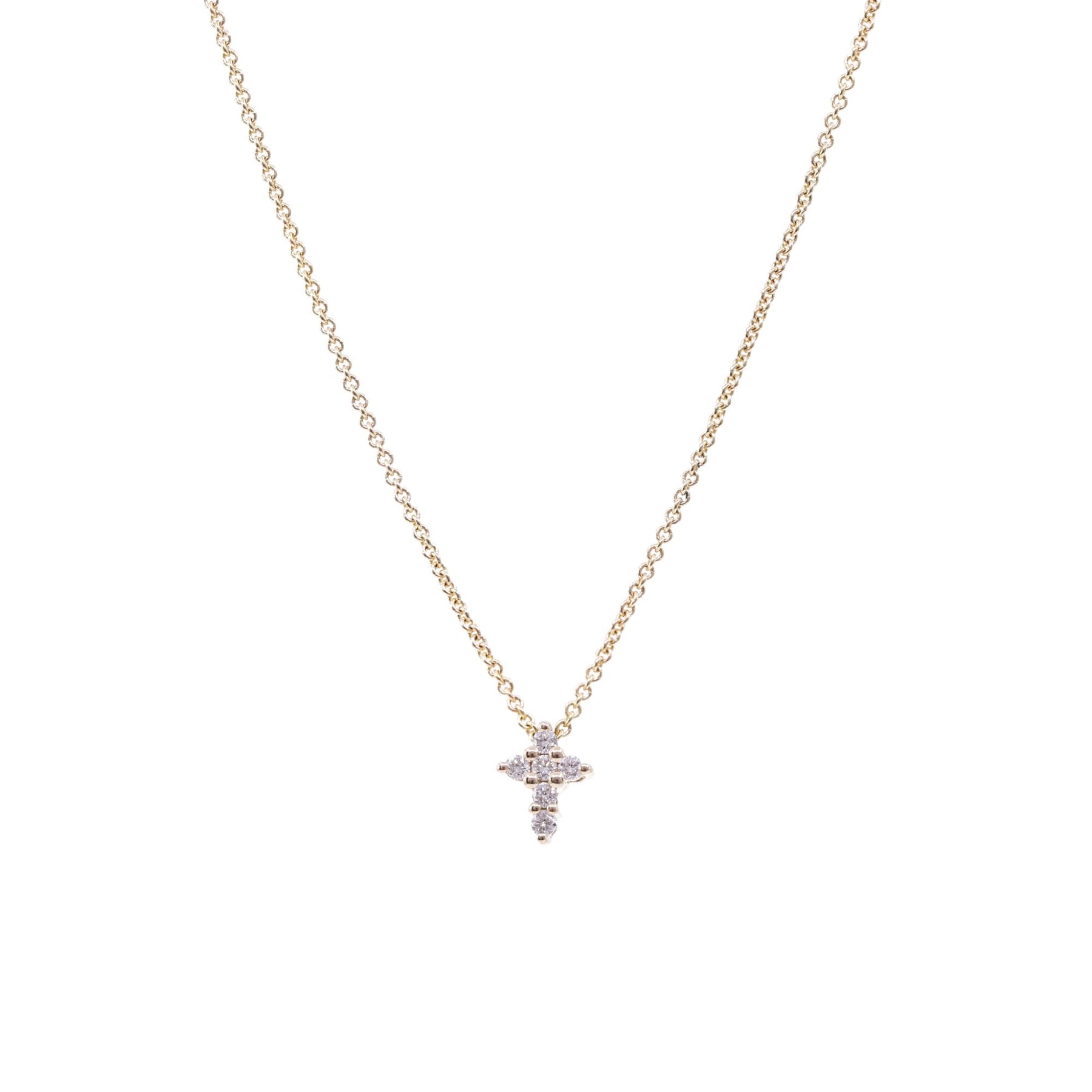 14K YELLOW GOLD PETITE DIAMOND CROSS PENDANT NECKLACE 0.06CTW