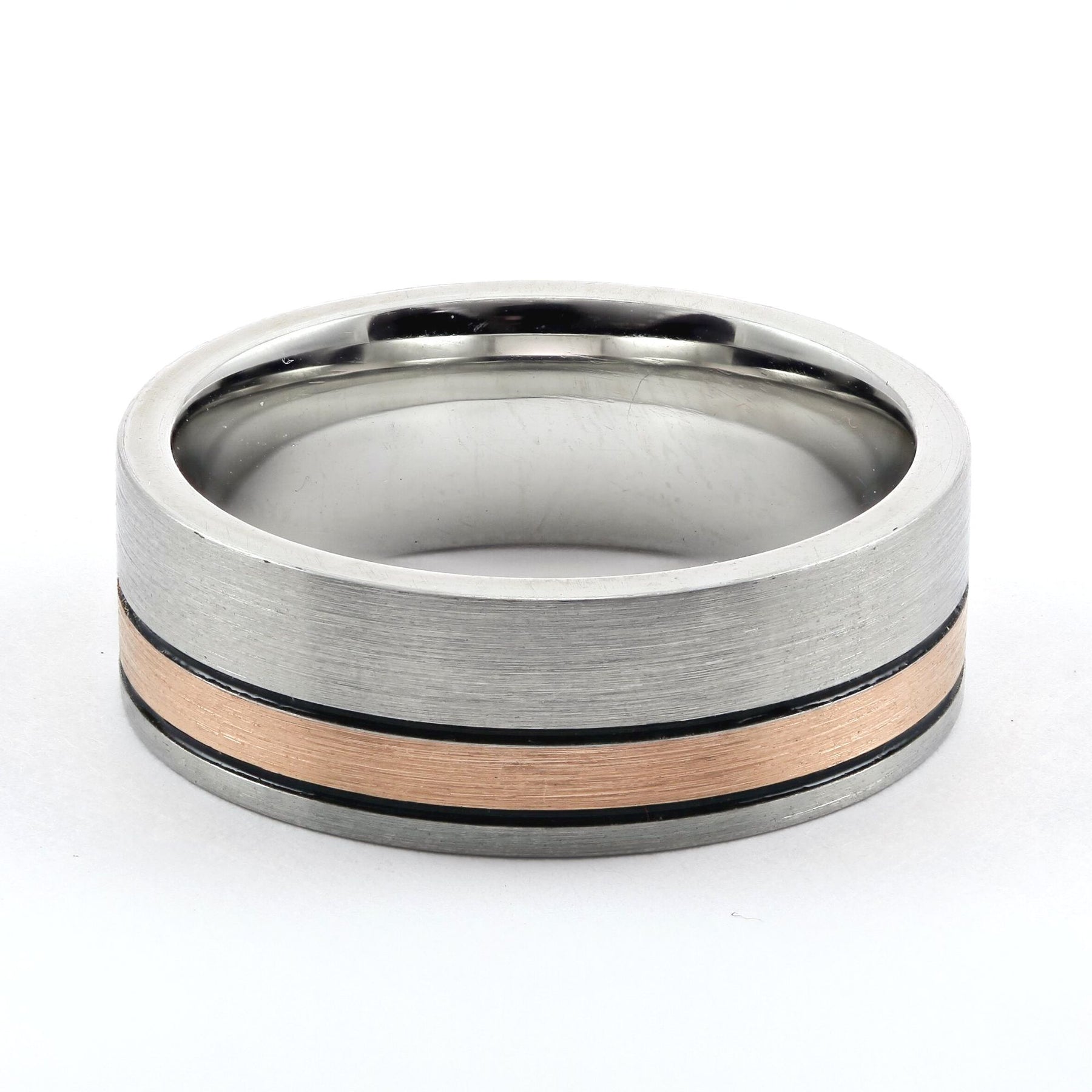 Cobalt Chrome Satin Wedding Band with 14K Rose Gold Channel