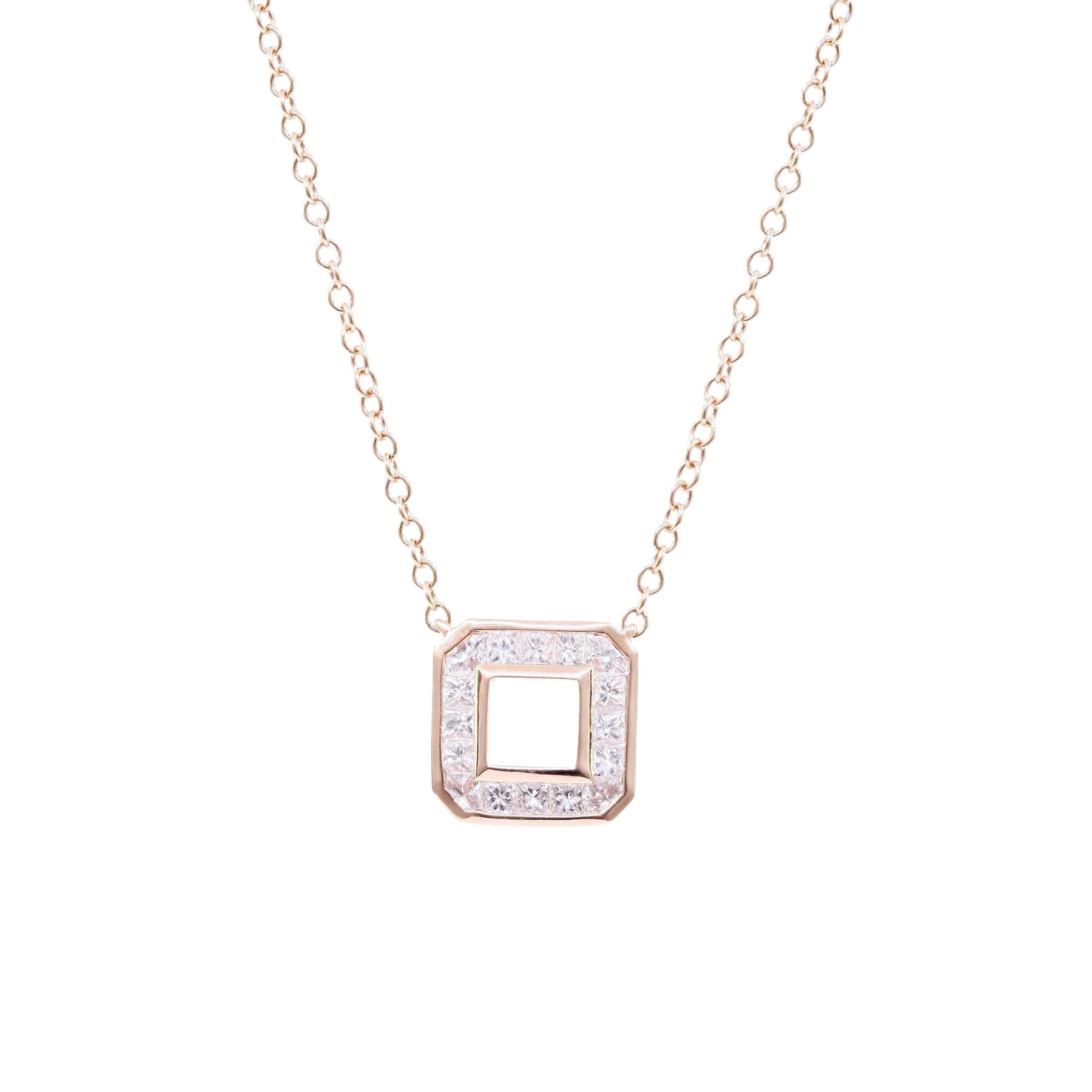 18K ROSE GOLD OPEN SQUARE PRINCESS-CUT DIAMOND PENDANT 0.51CTW