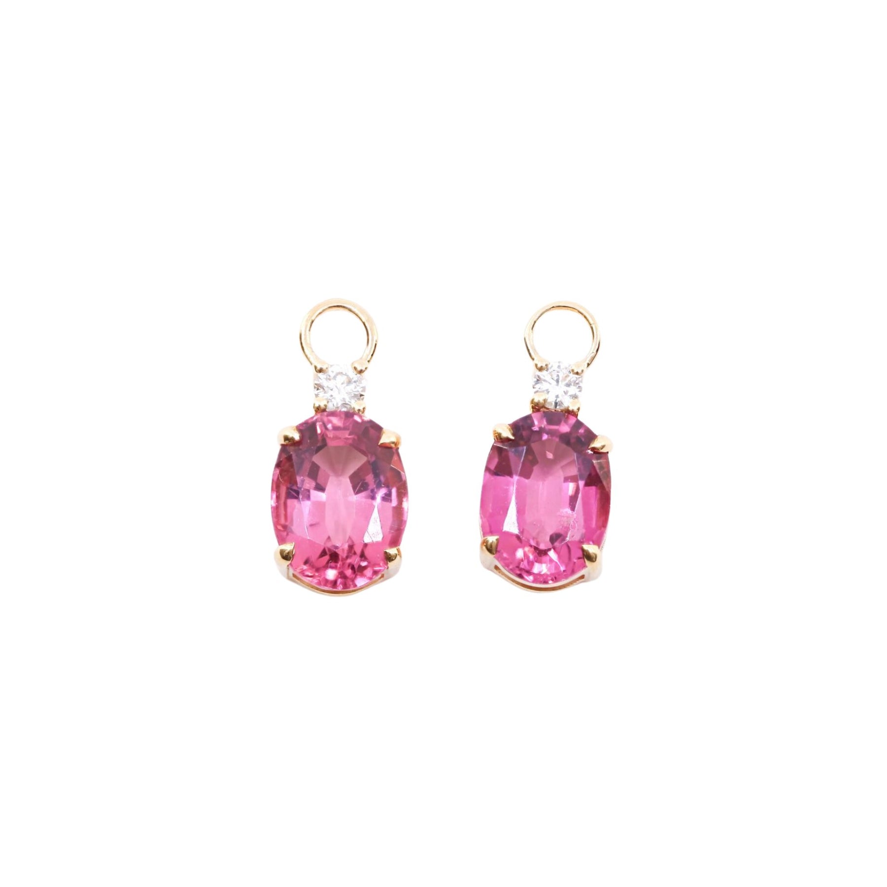 18K YELLOW GOLD OVAL PINK TOURMALINE AND DIAMOND EARRING CHARMS