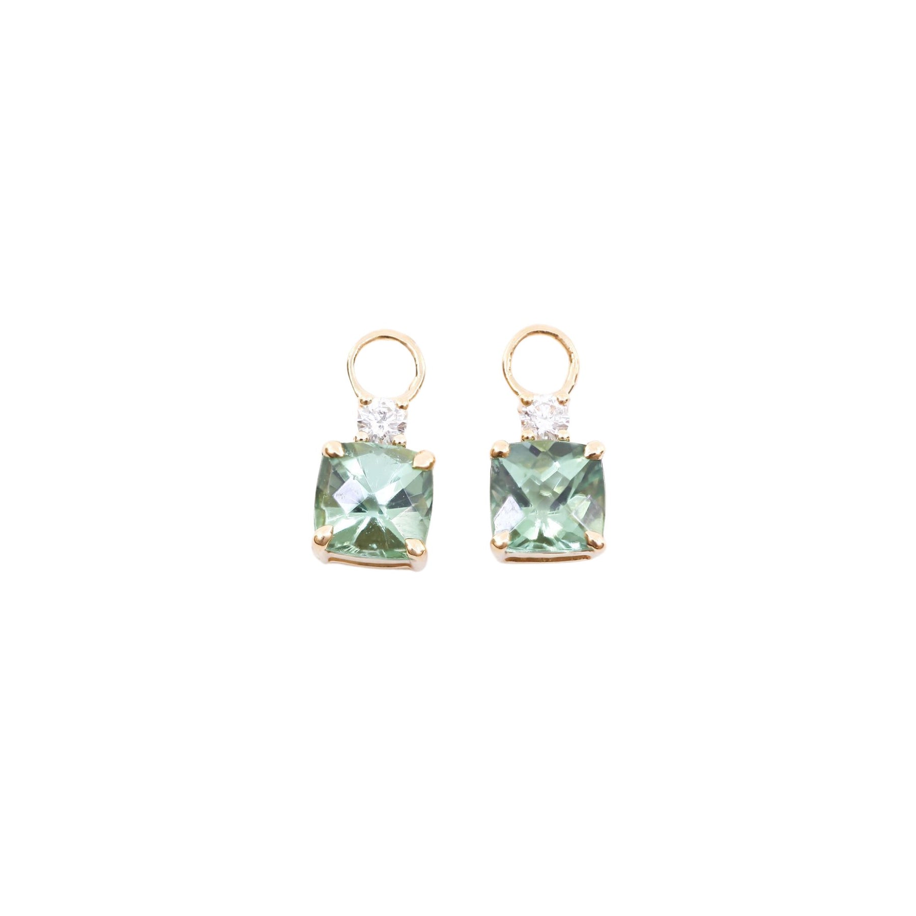 18K YELLOW GOLD GREEN TOURMALINE AND DIAMOND EARRING CHARMS