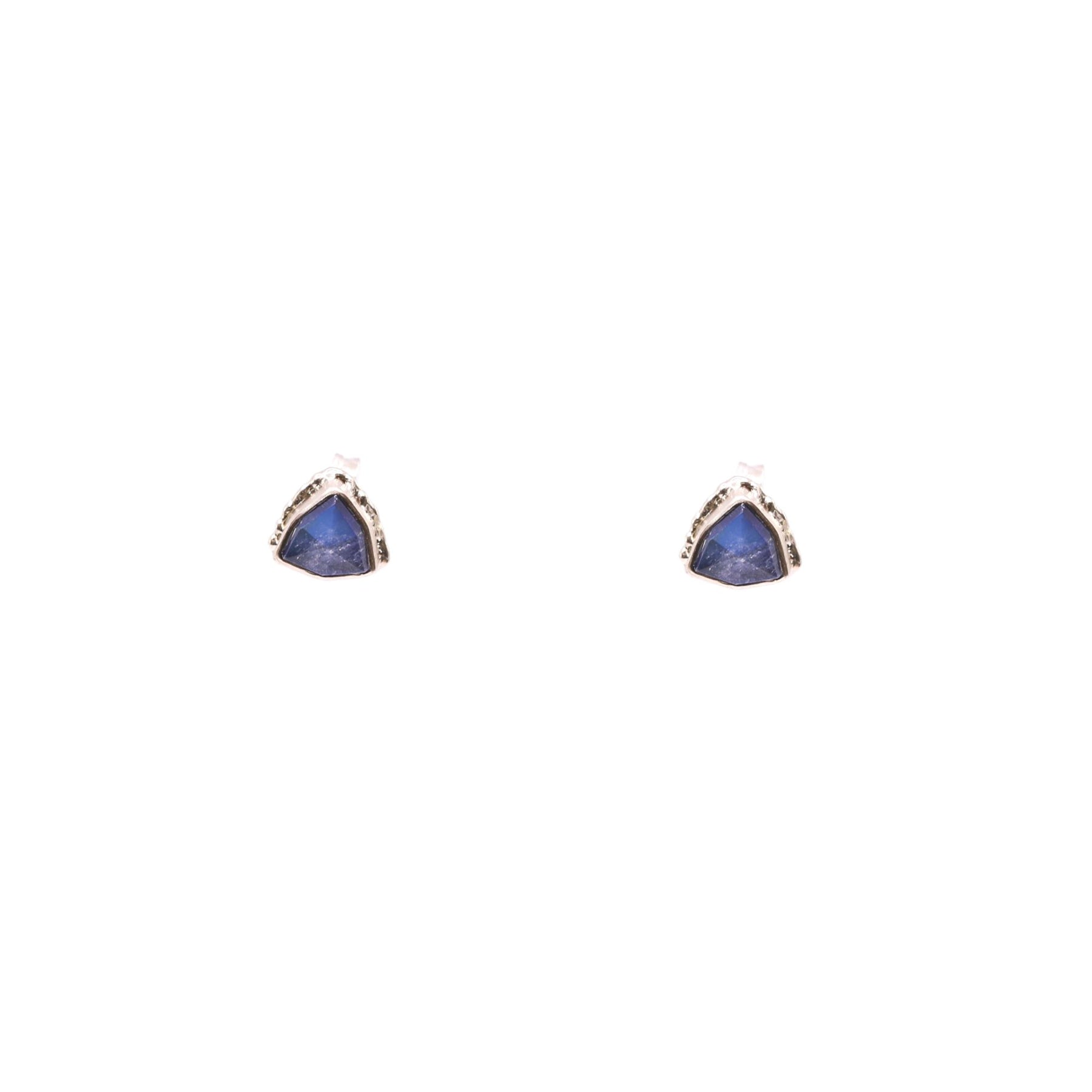 JAMIE JOSEPH 14K YELLOW GOLD TRIANGULAR ROSE CUT BLUE MOONSTONE STUD EARRINGS