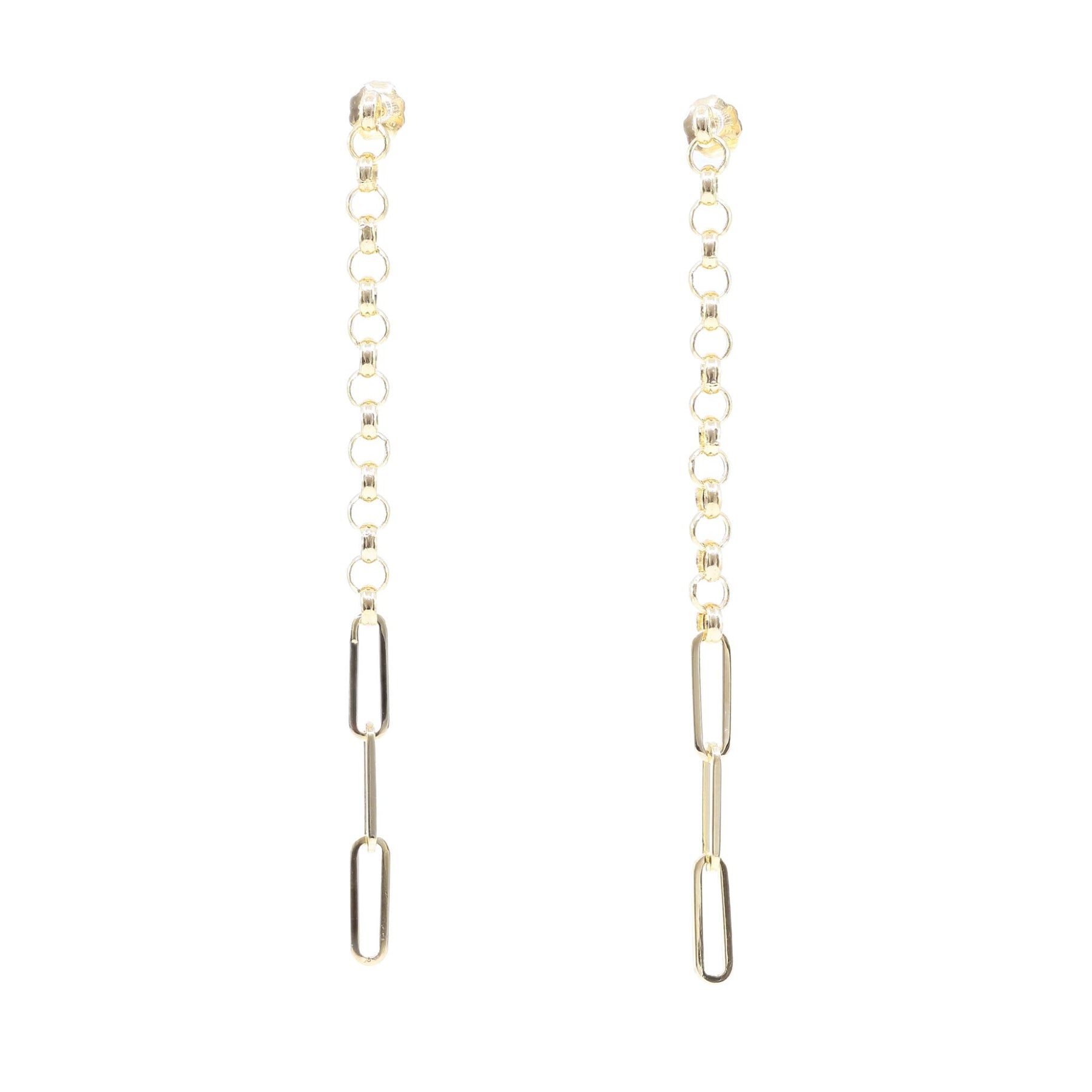 14K YELLOW GOLD ROLO CHAIN AND PAPERCLIP DANGLE EARRINGS