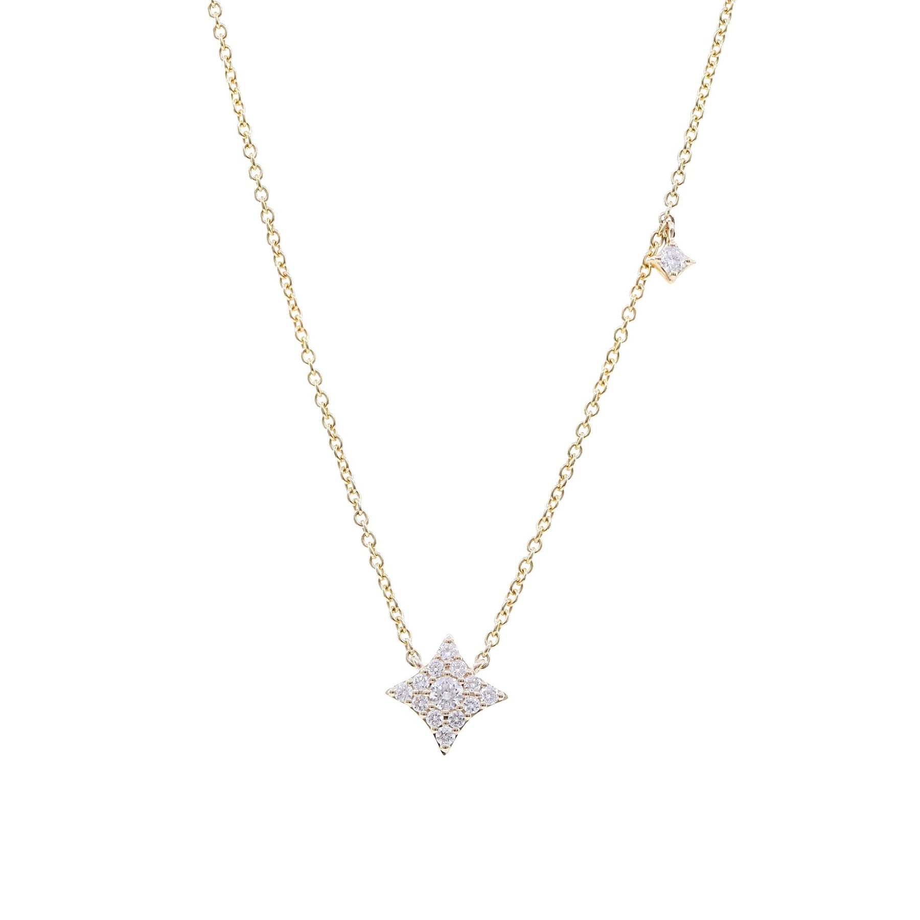 14K YELLOW GOLD PAVE STAR CABLE CHAIN NECKLACE 0.23CTW