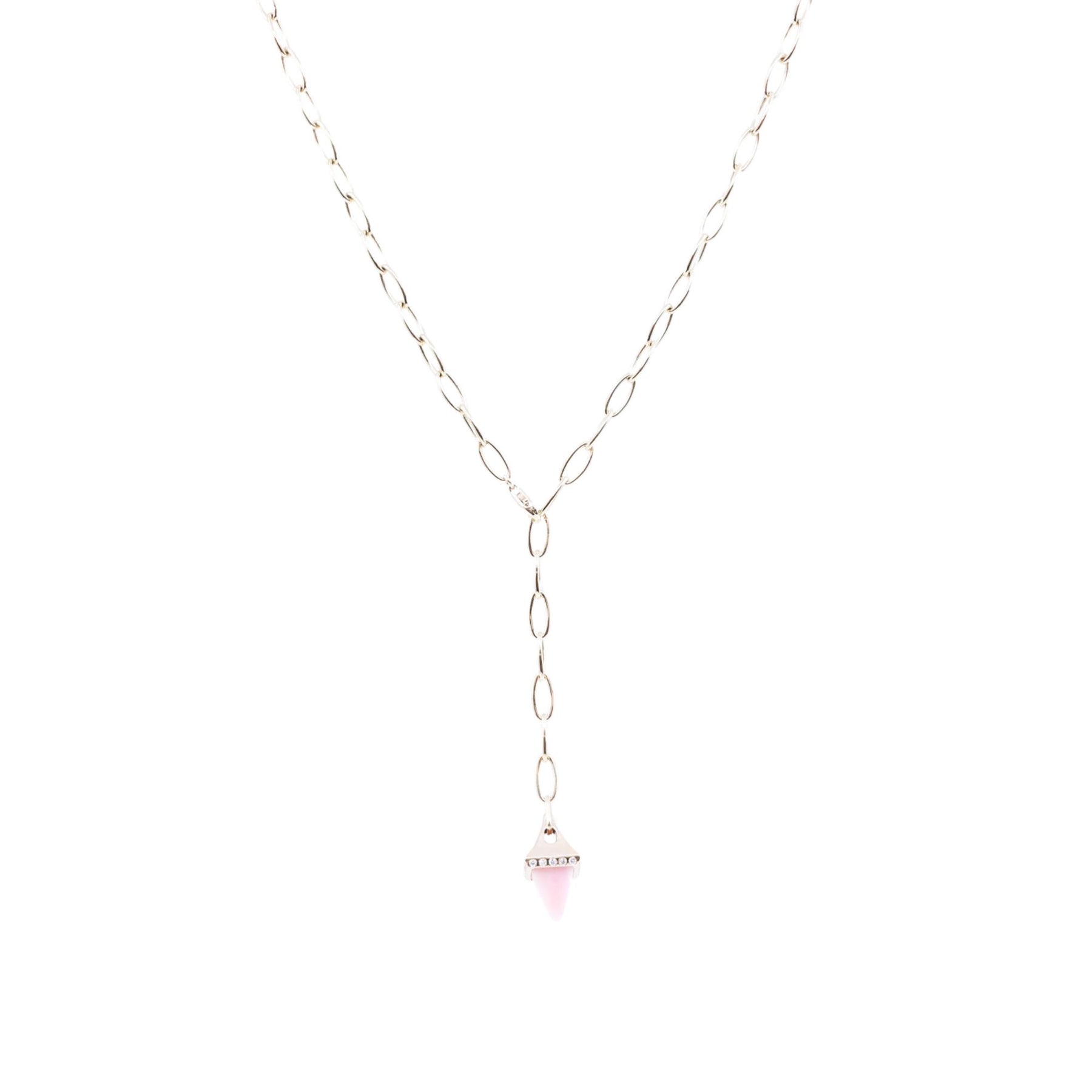 EXCLUSIVELY BY NINA 14K YELLOW GOLD 24-INCH OVAL LINK Y NECKLACE WITH PINK PERUVIAN OPAL DROP