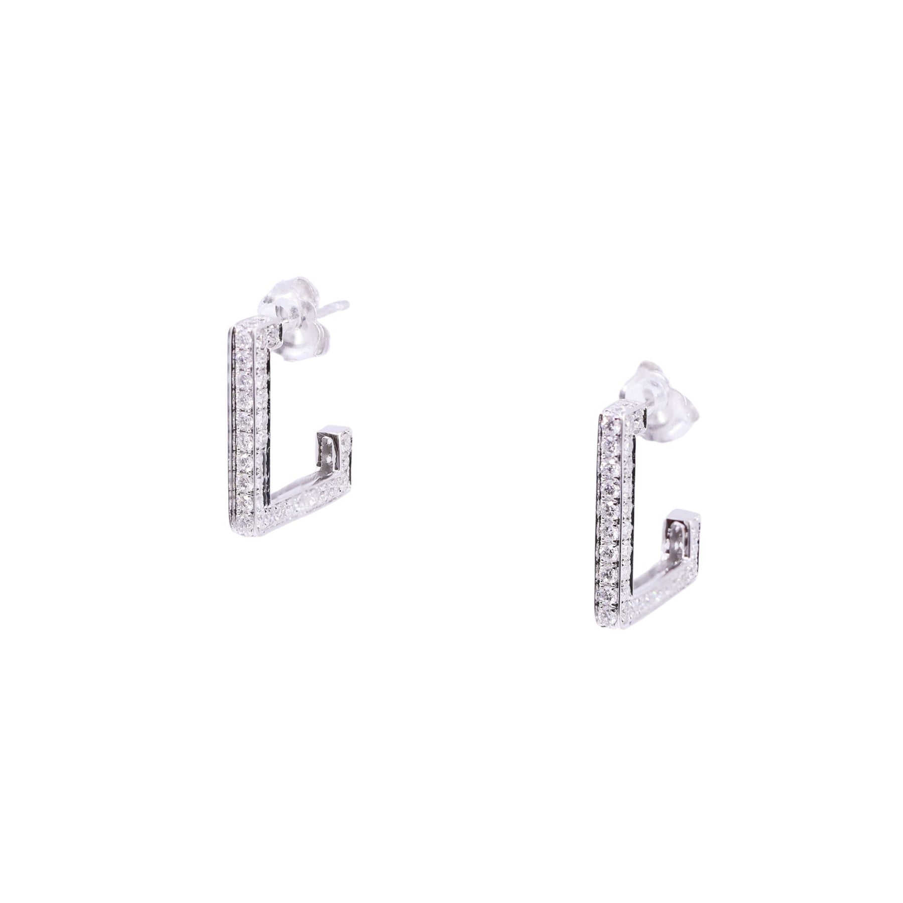 18K WHITE GOLD RECTANGULAR DIAMOND HOOP EARRINGS 1.76CTW