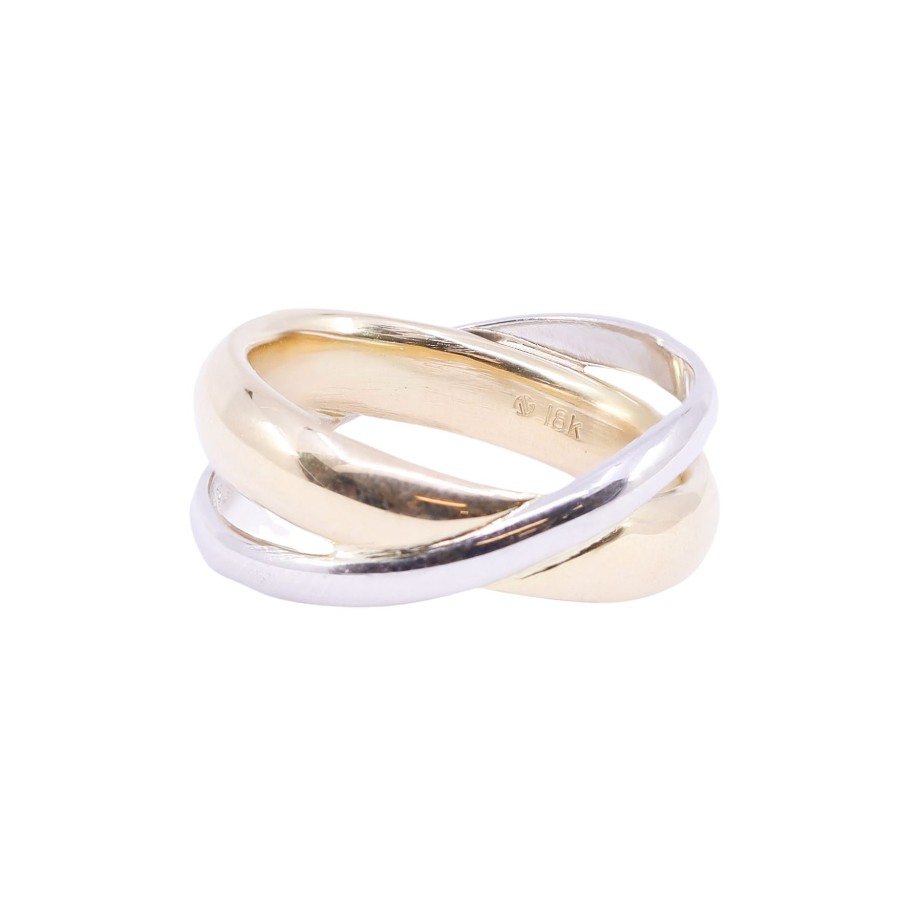 PLATINUM AND 18K YELLOW GOLD CRISS-CROSS WEDDING BAND, 7.75