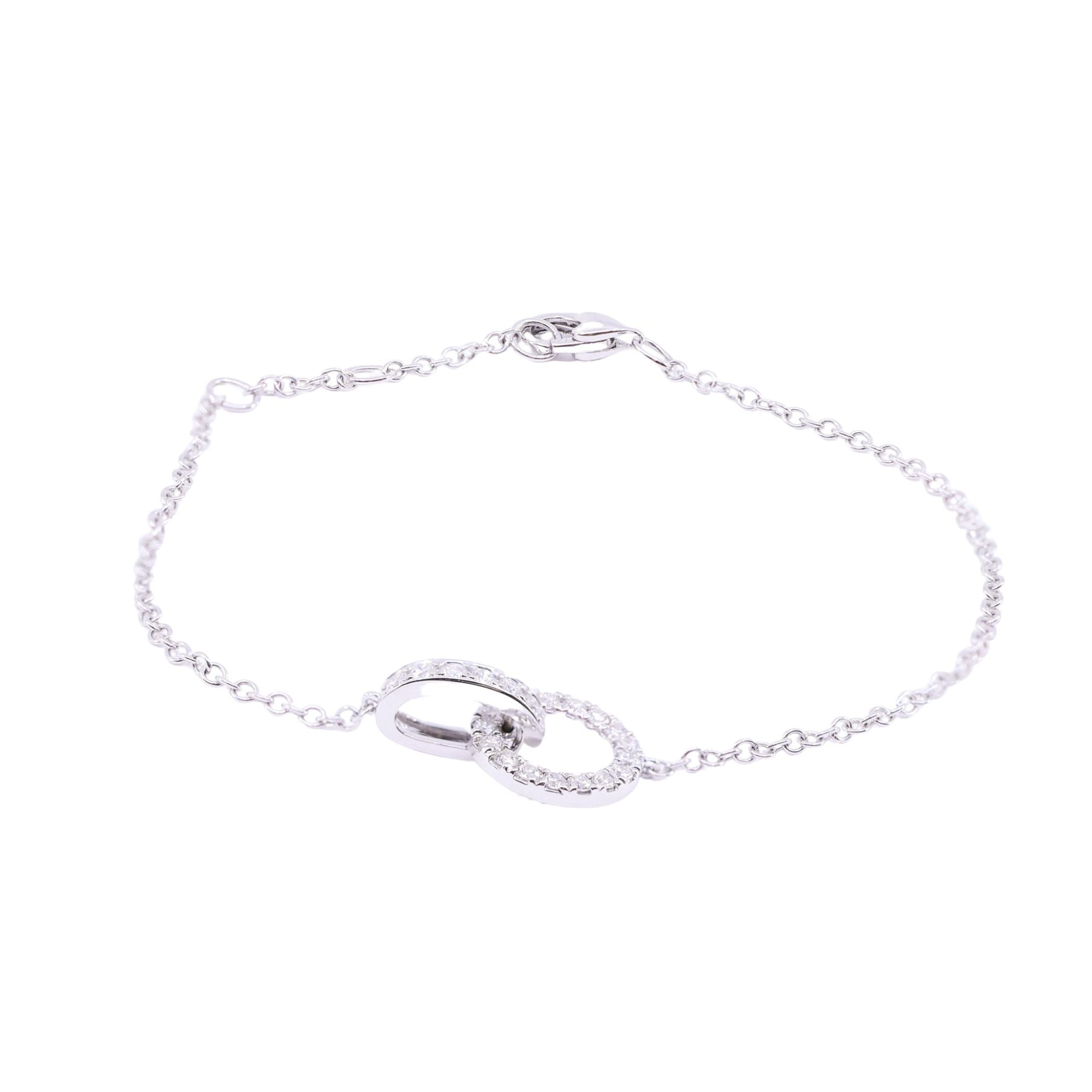 14K WHITE GOLD 7-INCH INTERLOCKING OVAL AND CIRCLE DIAMOND BRACELET - 0.33CTW 