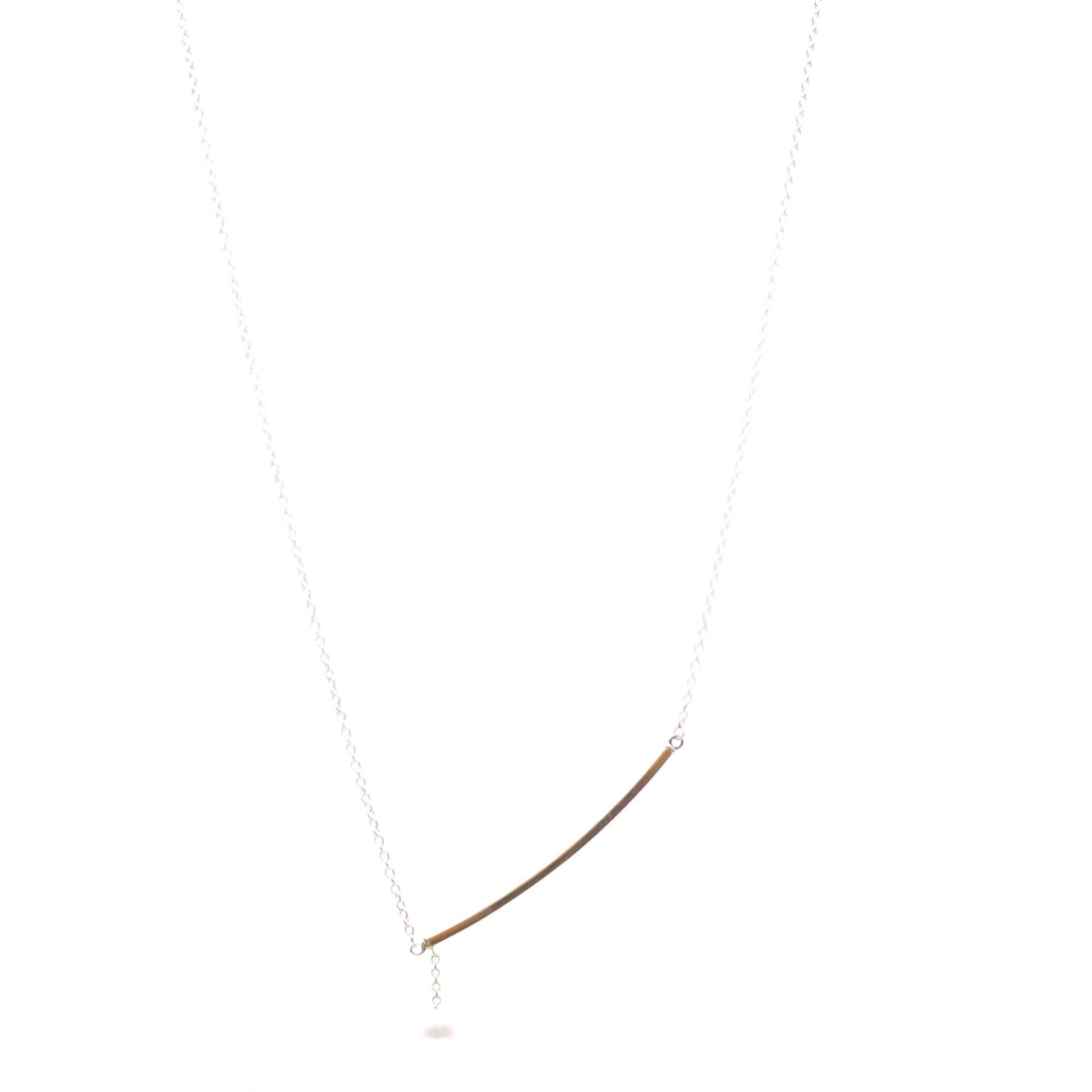 14K YELLOW GOLD 18-INCH CURVED BAR AND CULTURED PEARL CABLE CHAIN NECKLACE