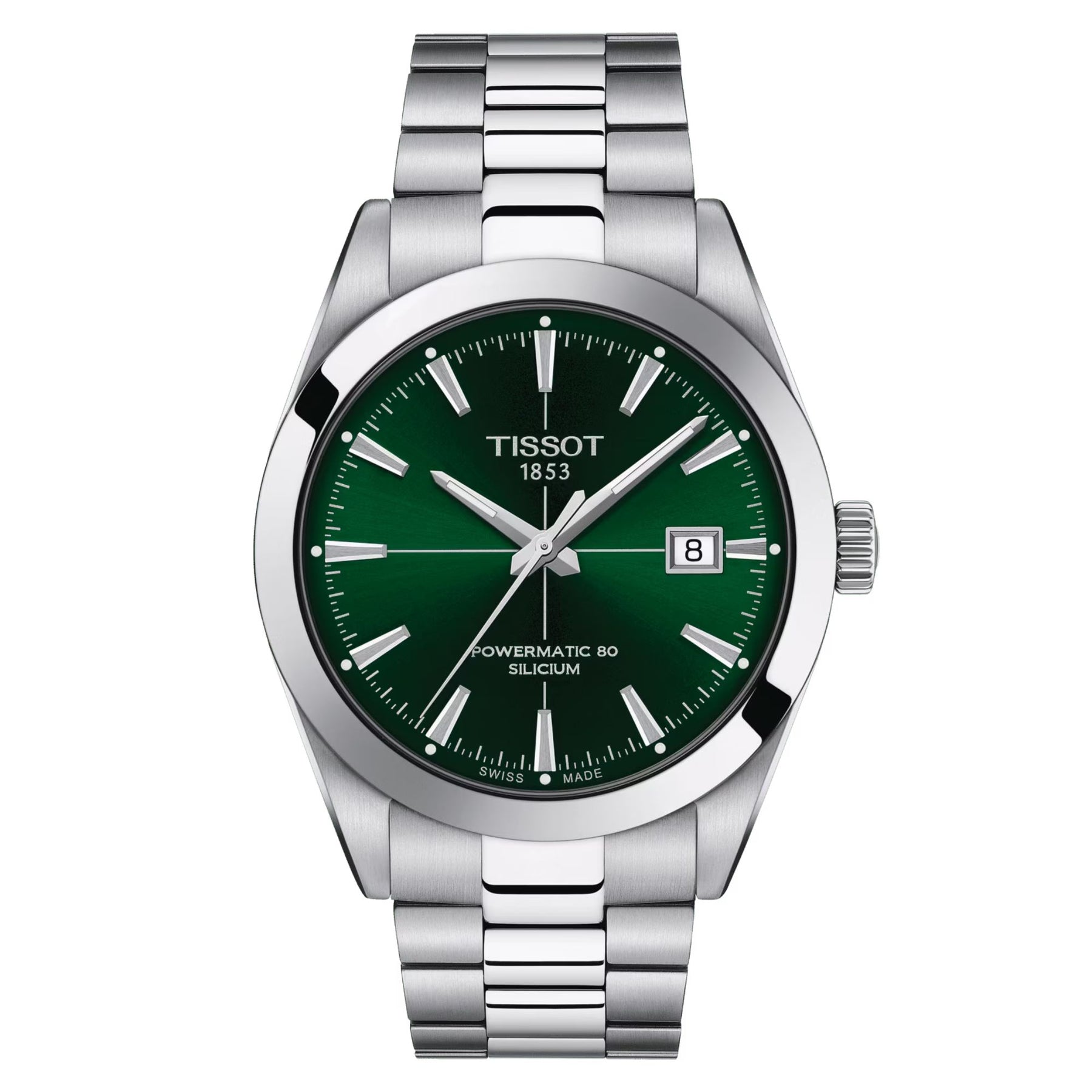 40MM TISSOT GENTLEMAN POWERMATIC 80 SILICIUM WATCH WITH GREEN STICK DATE DIAL