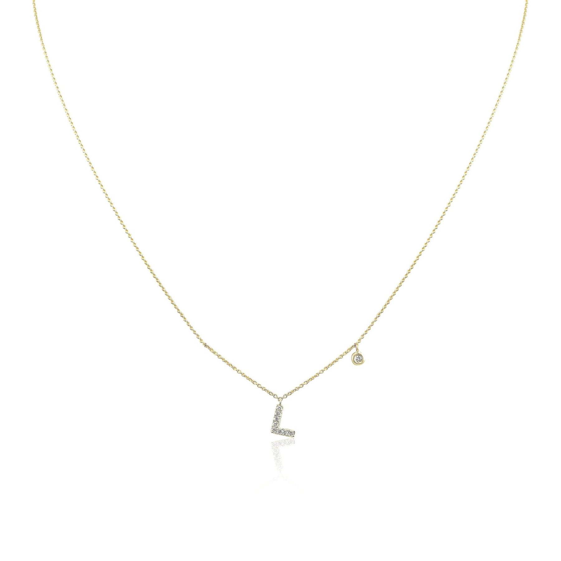 14K YELLOW GOLD PAVE DIAMOND LETTER L NECKLACE