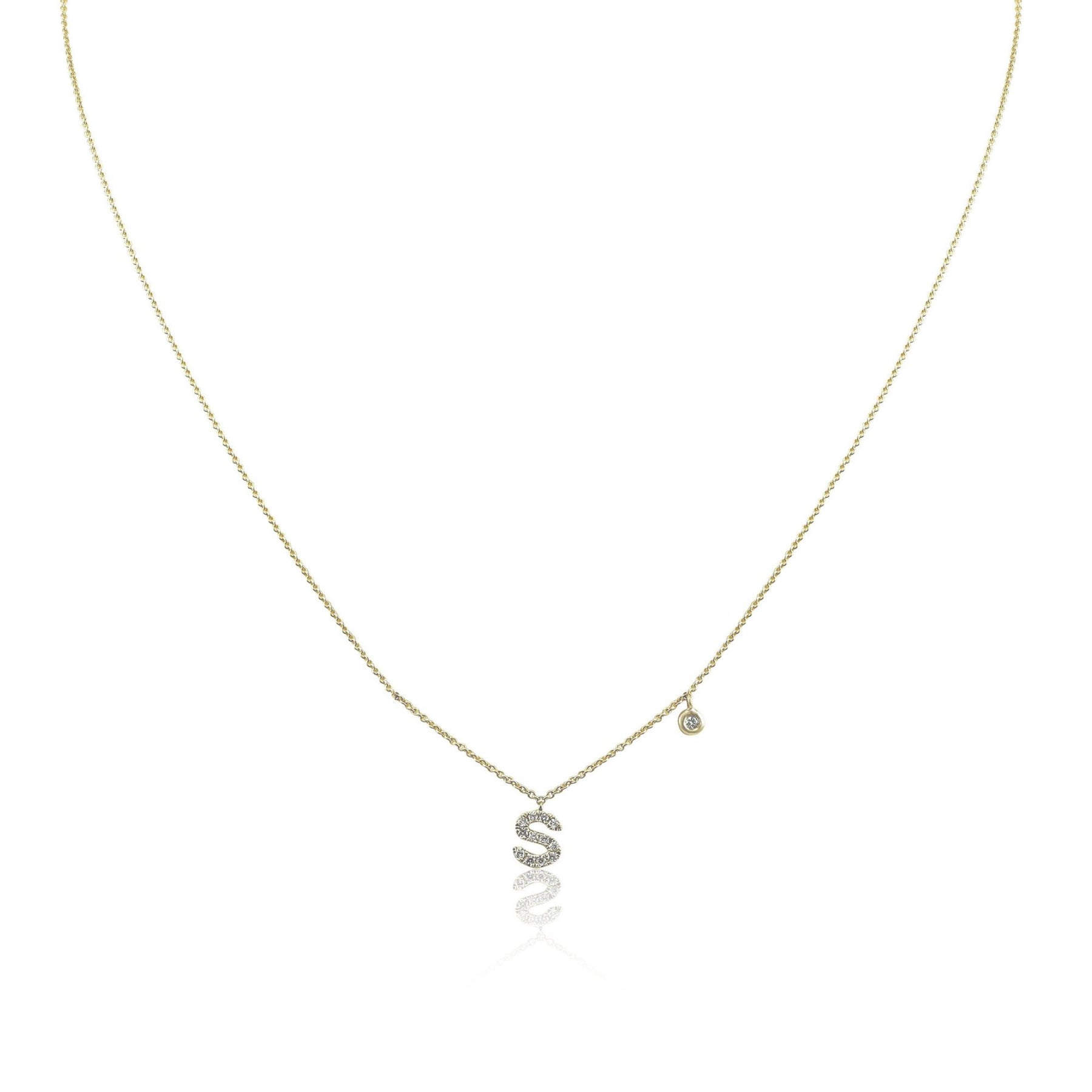 14K YELLOW GOLD PAVE DIAMOND LETTER S NECKLACE