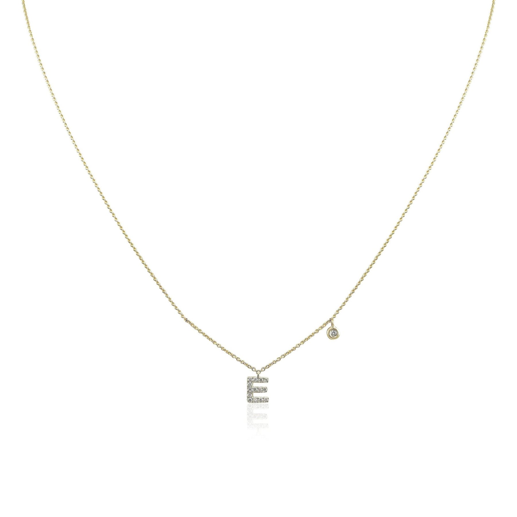 14K YELLOW GOLD PAVE DIAMOND LETTER E NECKLACE 0.08CTW