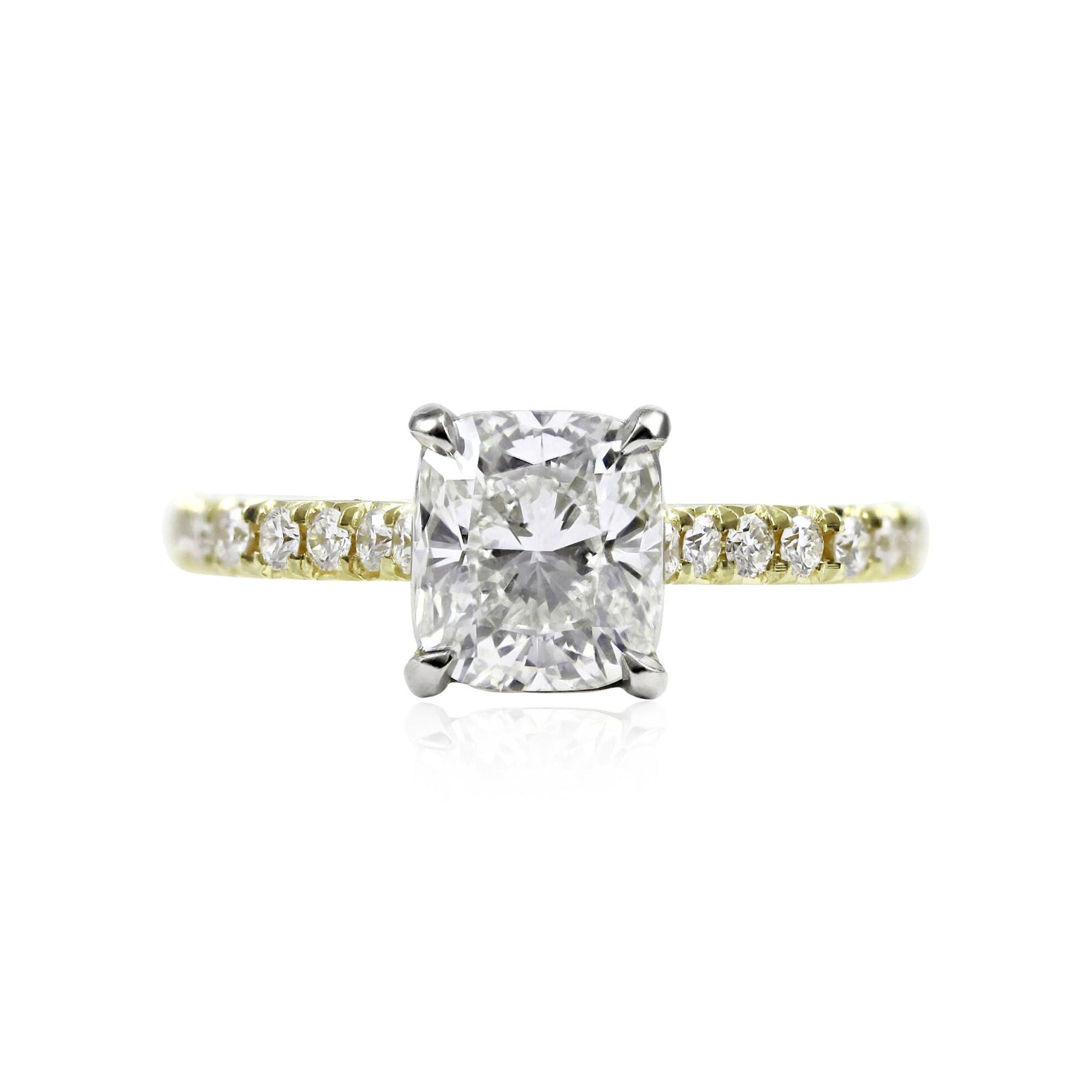 18K Yellow Gold And Platinum 1.51CT CUSHION-CUT Diamond ENGAGEMENT RING WITH DIAMOND ACCENTS