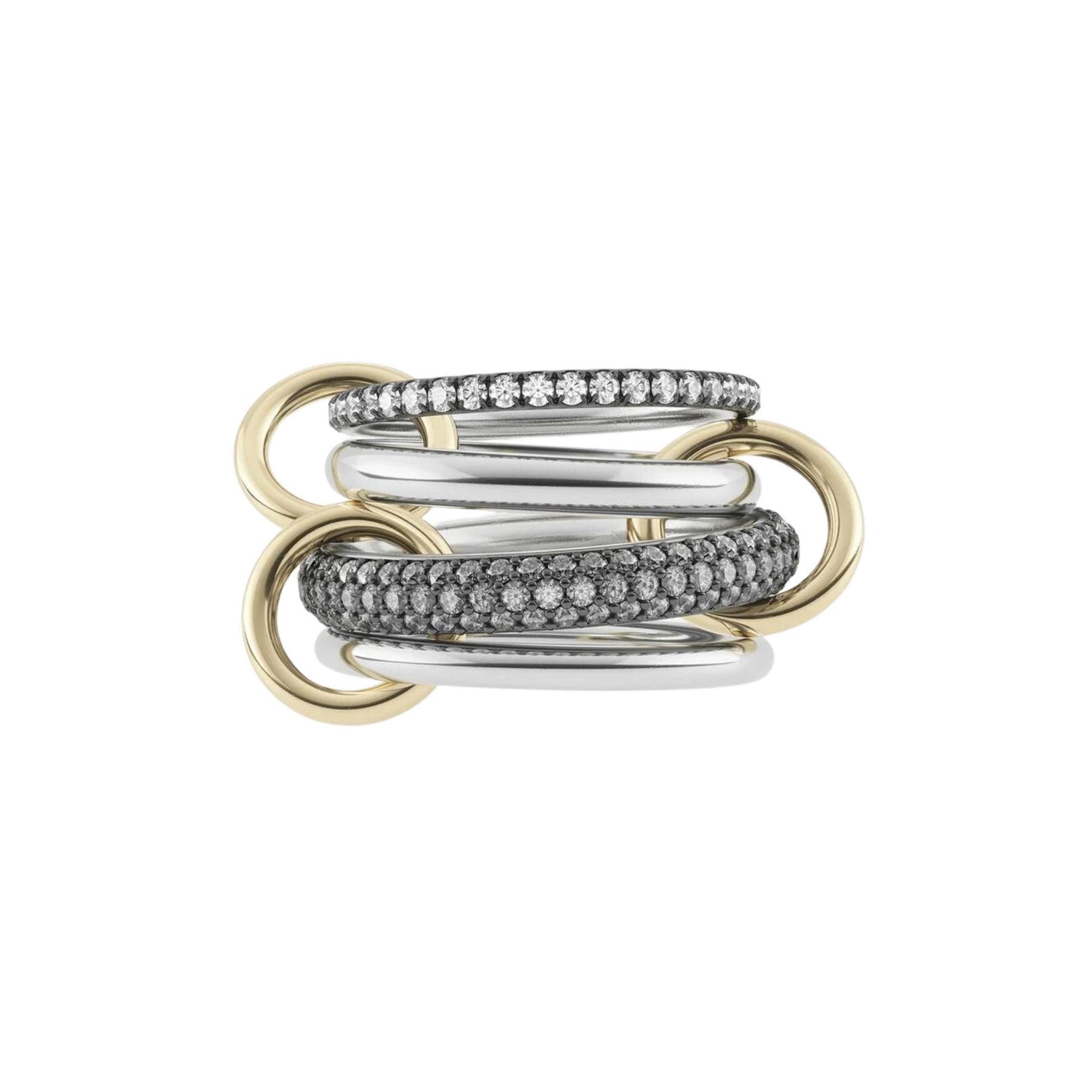 SPINELLI KILCOLLIN STERLING SILVER AND 18K YELLOW GOLD VEGA LINKED RINGS WITH PAVE DIAMONDS 1.90CTW