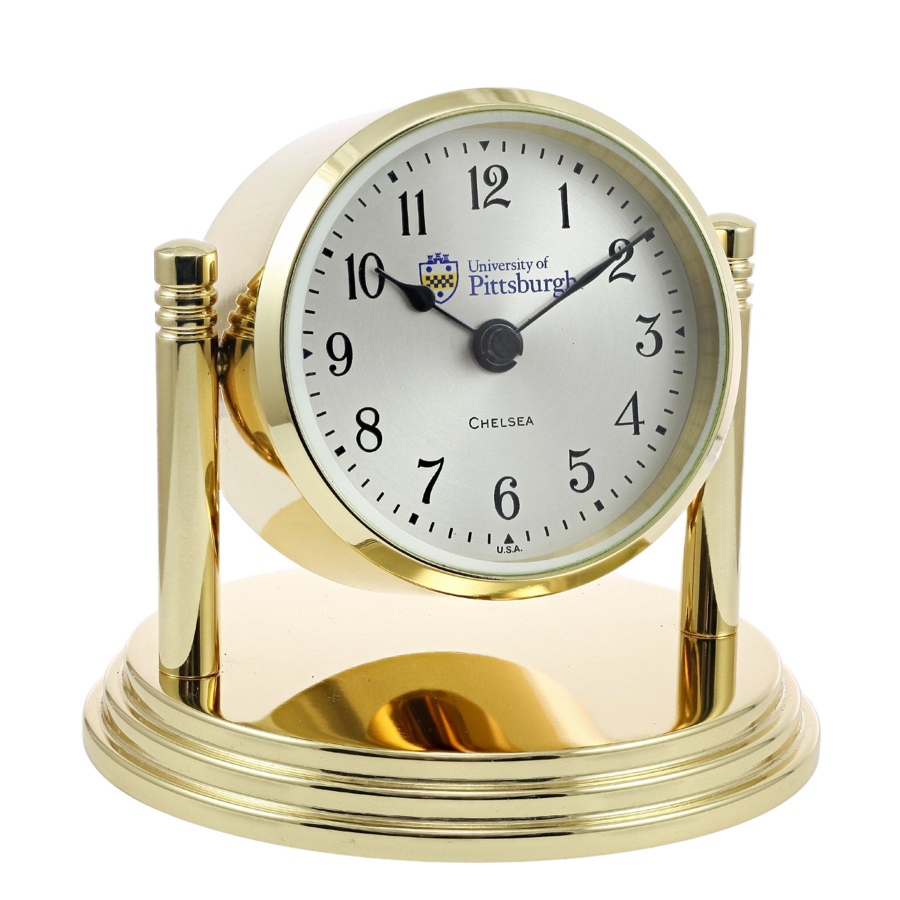 Brass Dartmouth University of Pittsburgh Swivel Clock