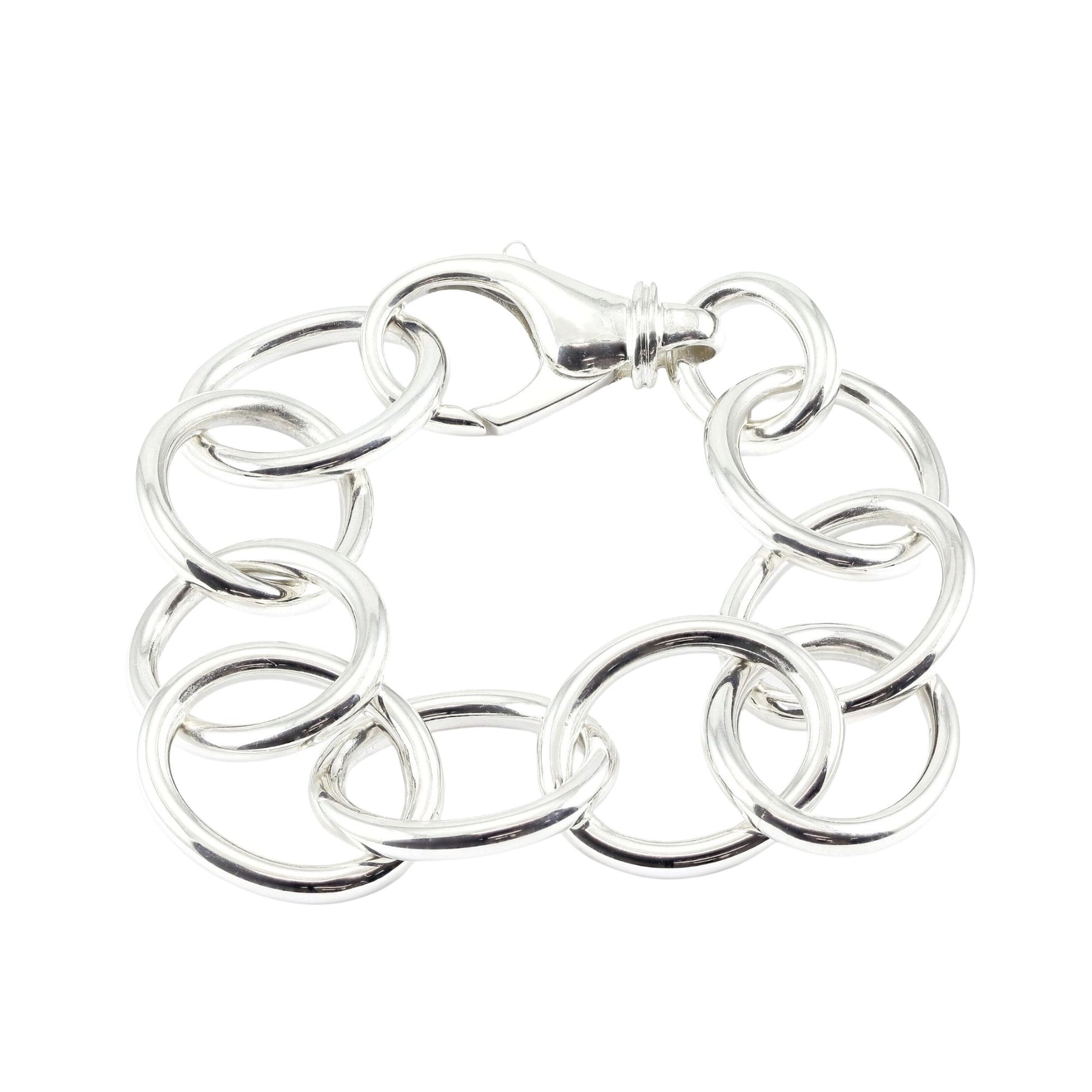 Sterling silver circle link 8-inch bracelet with large lobster clasp