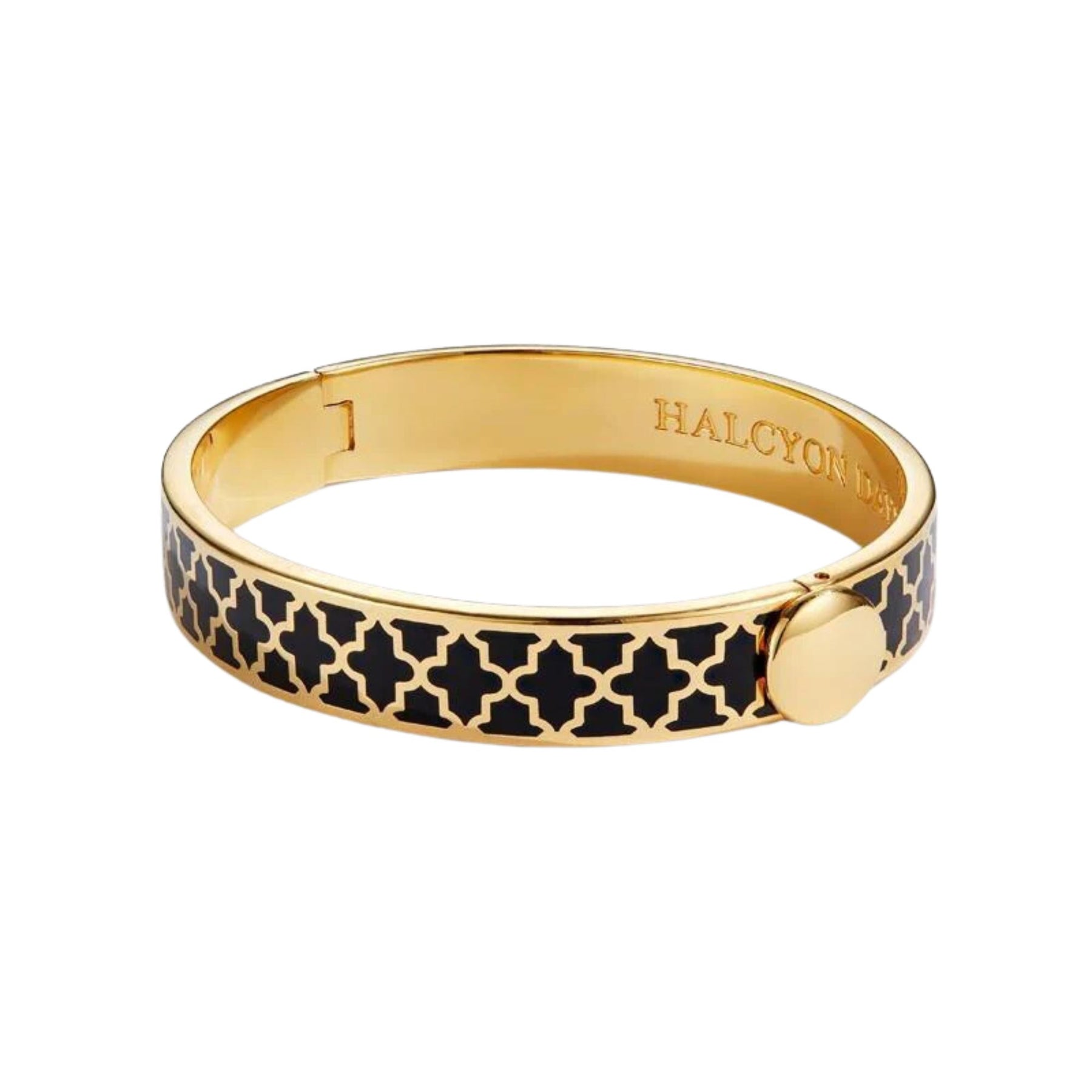 18K YELLOW GOLD PLATED 10MM AGAMA BLACK ENAMEL BANGLE