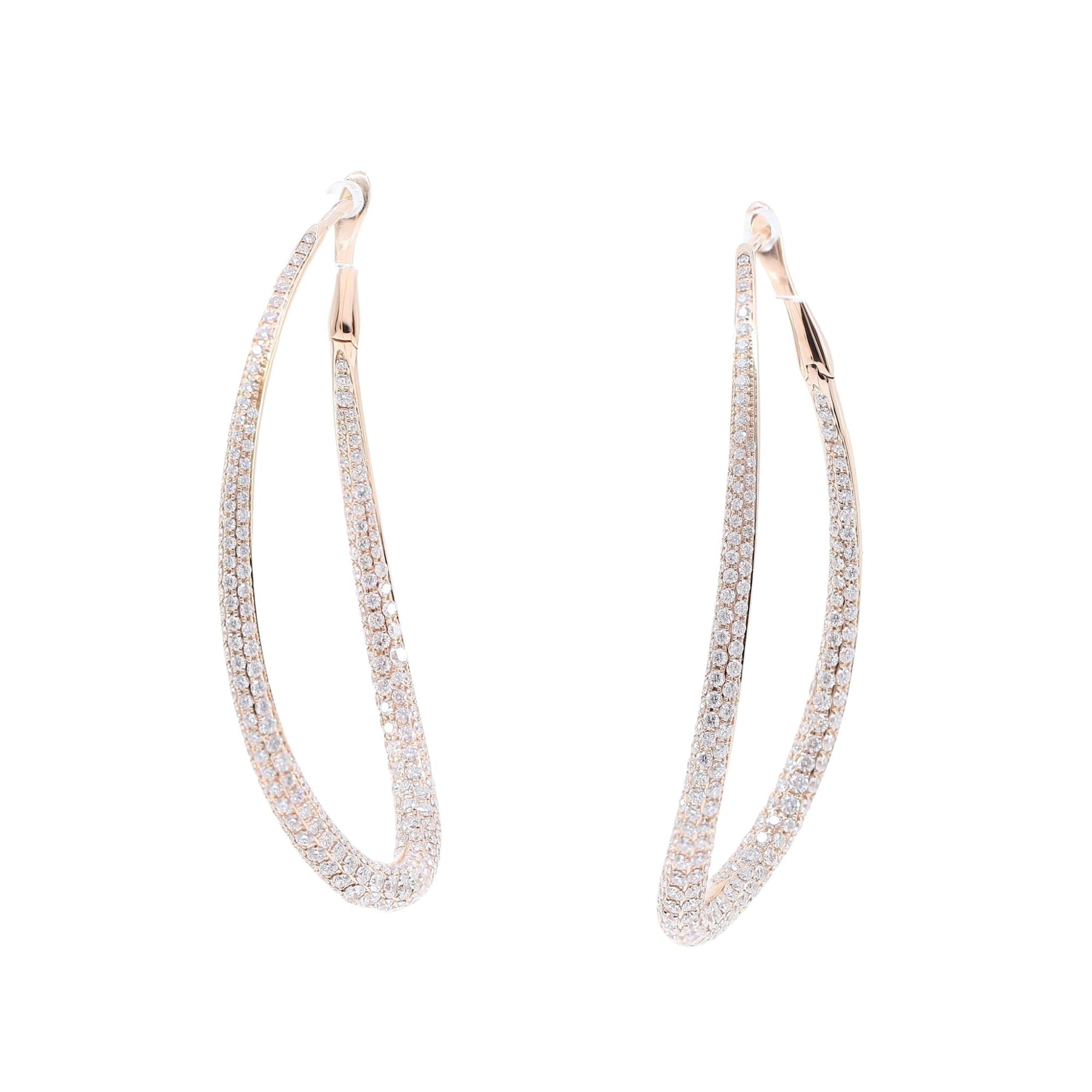 18K ROSE GOLD PAVE OVAL HOOP EARRINGS